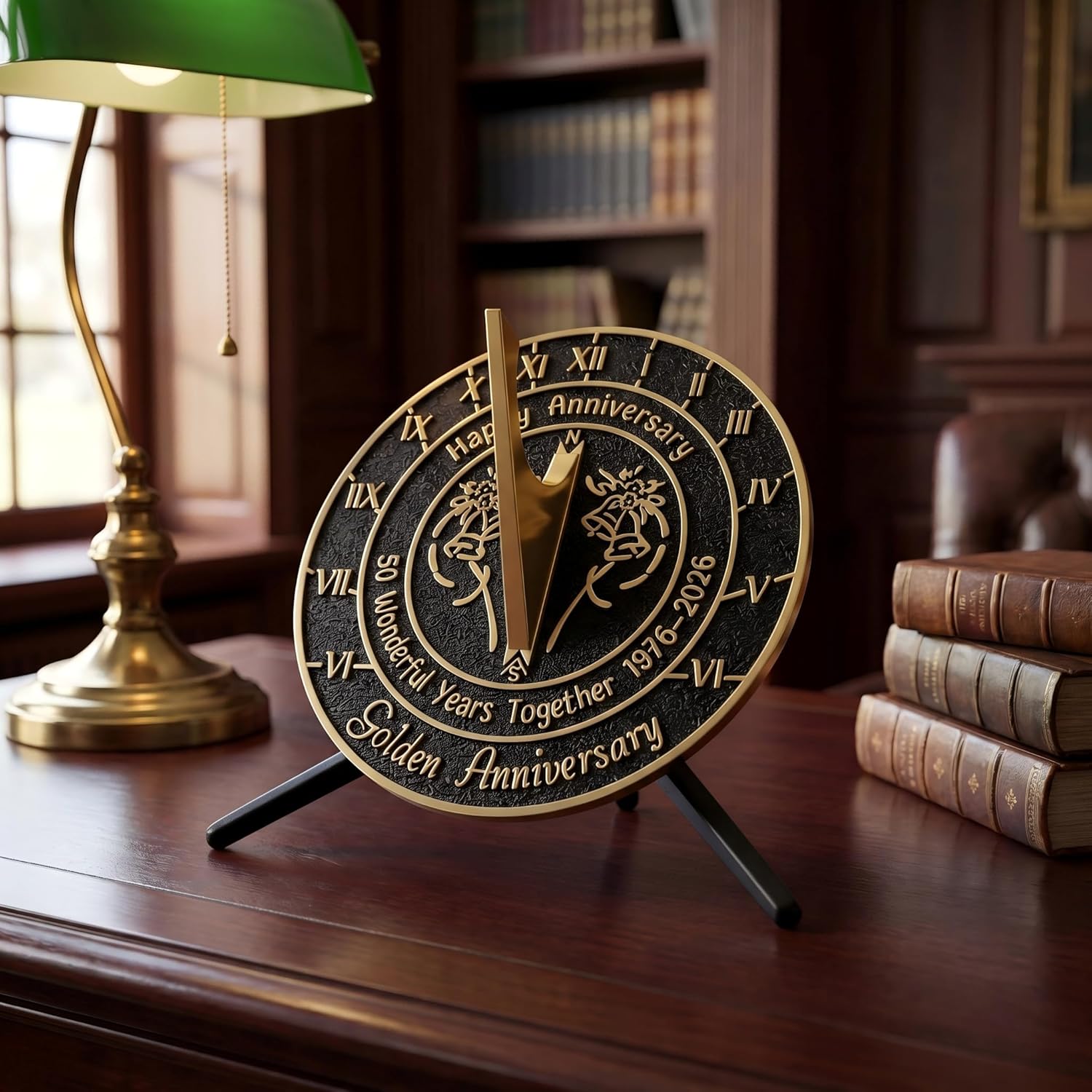 Brass Sundial with Pedestal for 50th Golden Wedding Anniversary (2026) - Elegant Home Decor or Garden Present for Him, Her, Parents, or Couples Celebrating 50 Years Together