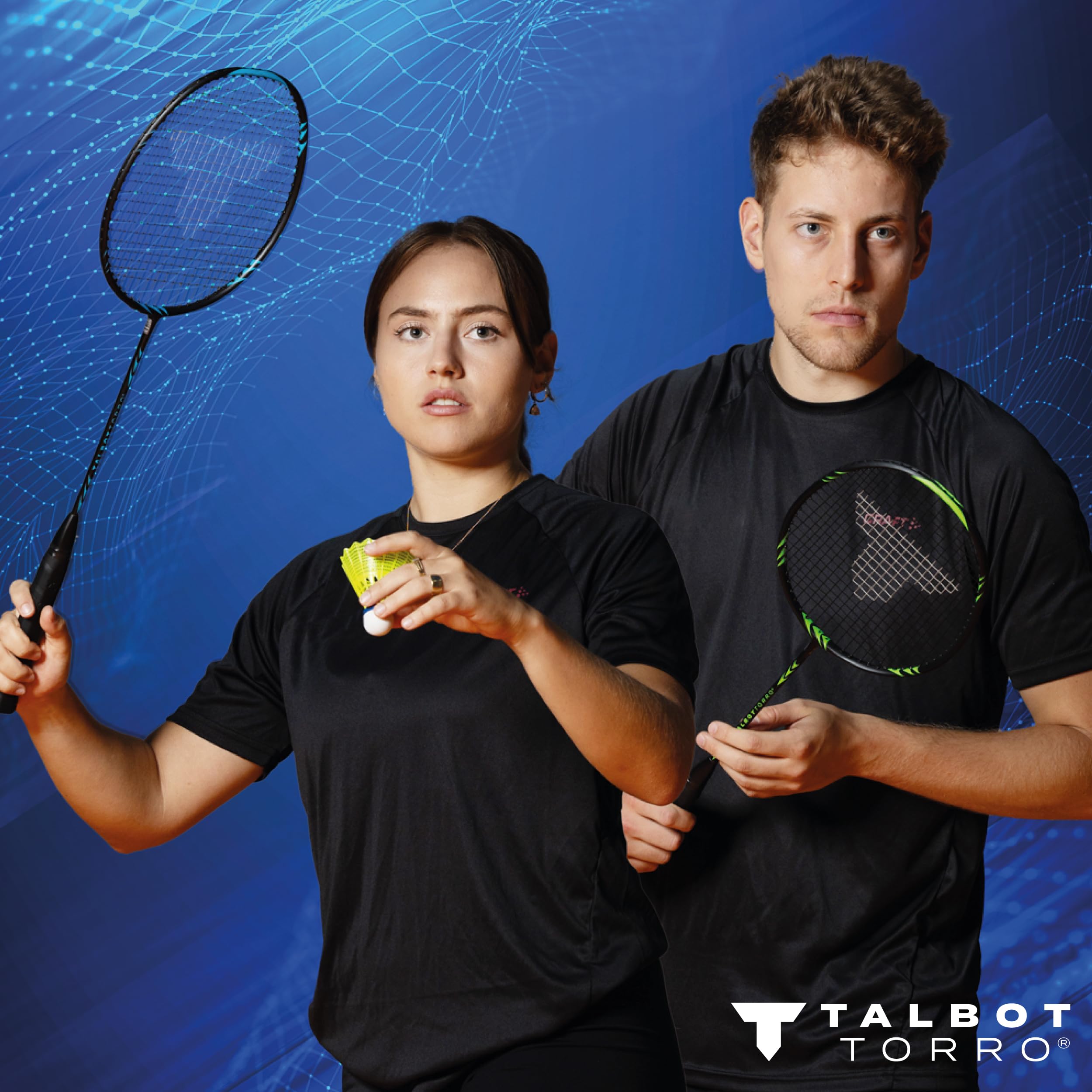Talbot-Torro Badminton Set Professional I 2 Carbon-Schläger I 2 Federbälle I 2 Griffbänder I Schlägertasche I Leicht & Robust I Für Anfänger & Fortgeschrittene I Outdoor & Indoor