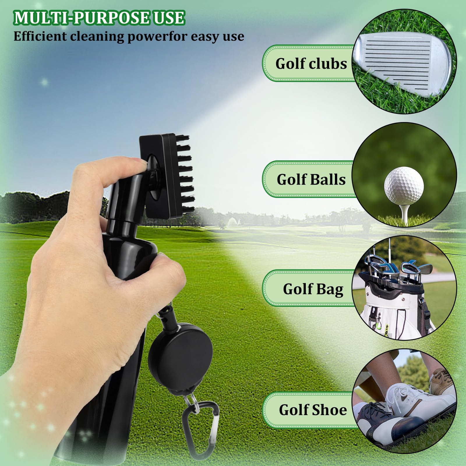 Spazzola per mazza da golf, per la pulizia delle scanalature, per golf, golf club, con spray d'acqua e ganci, accessorio da golf multifunzione per racchette da golf