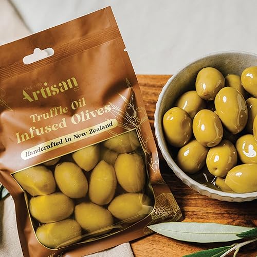 Miniatura 7 de KIWI ARTISAN Aceitunas verdes, infundidas con aceite de trufa, paquetes individuales de aceitunas sellados al vacío para mayor frescura, hecho en