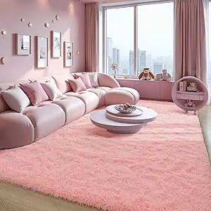 Zentavio Pink Rugs for Girls Room 8x10 Large Area Rugs for Living Room Cute Carpet for Bedroom Washable Soft Fluffy Shag Aesthetic Plush High Pile Rug for Nursery Kids Room Dorm Room