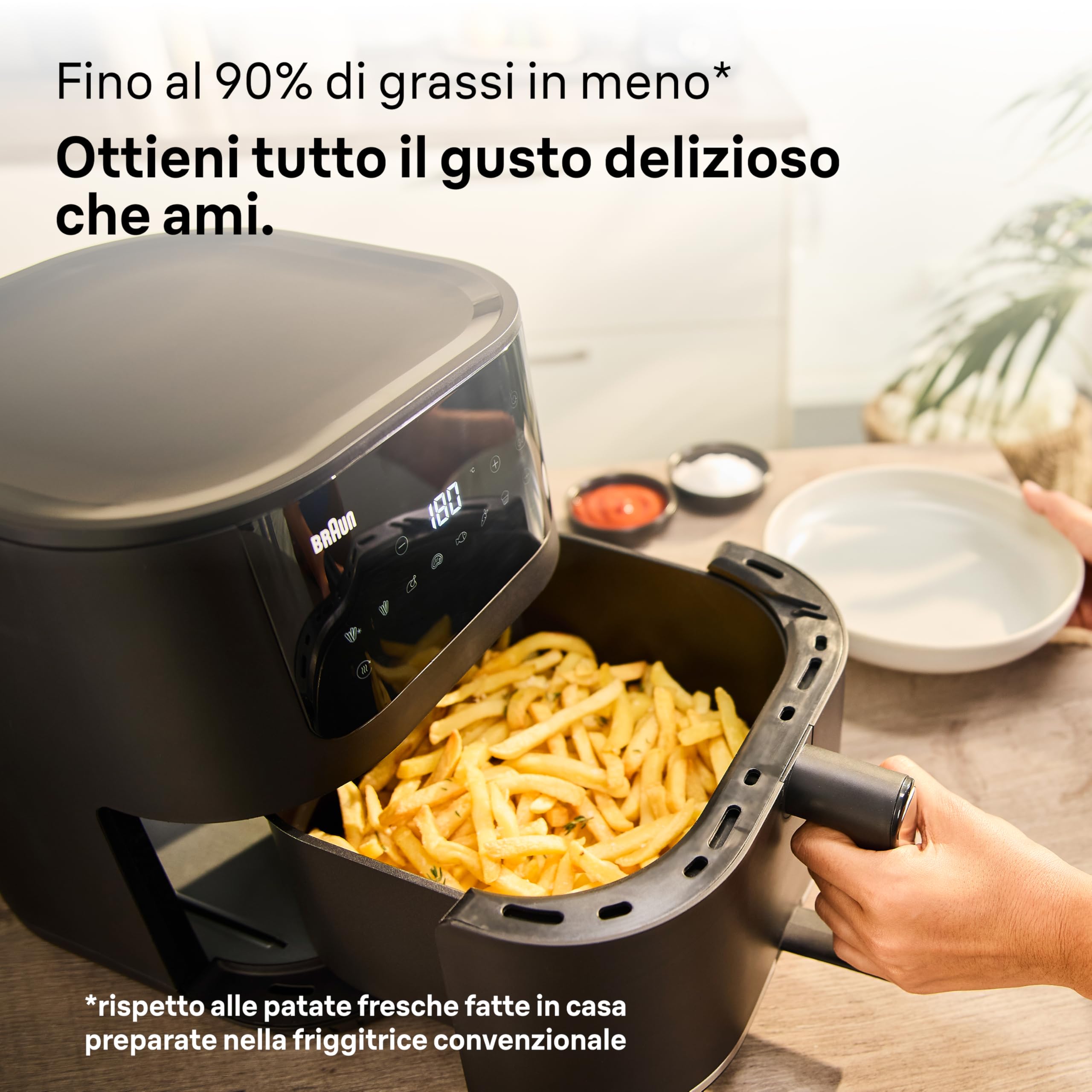 Braun MultiFry 5 - Friggitrice ad aria calda per cottura a basso contenuto di grassi, facile preparazione con 8 programmi di cottura, cestello di cottura senza PFAS con capacità 6L, da 80 °C a 200 °C
