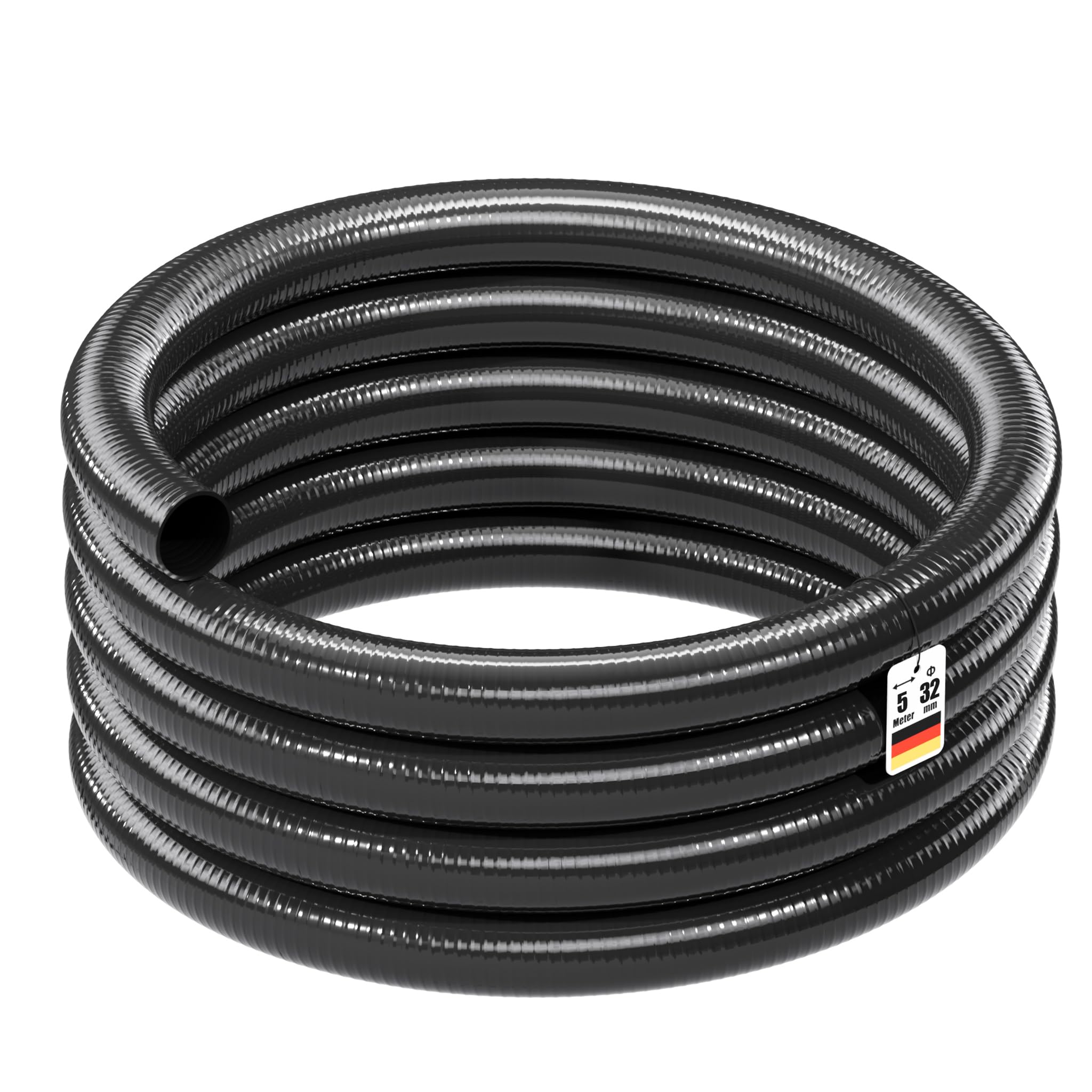 Wiltec Tuyau d'aspiration noir – 5 m/Ø 32 mm (1 1/4") / 320 g/m – avec Spirale de renforcement – Tube à pression souple en PVC – pour Arrosage Irrigation Jardinage Évacuation Refoulement