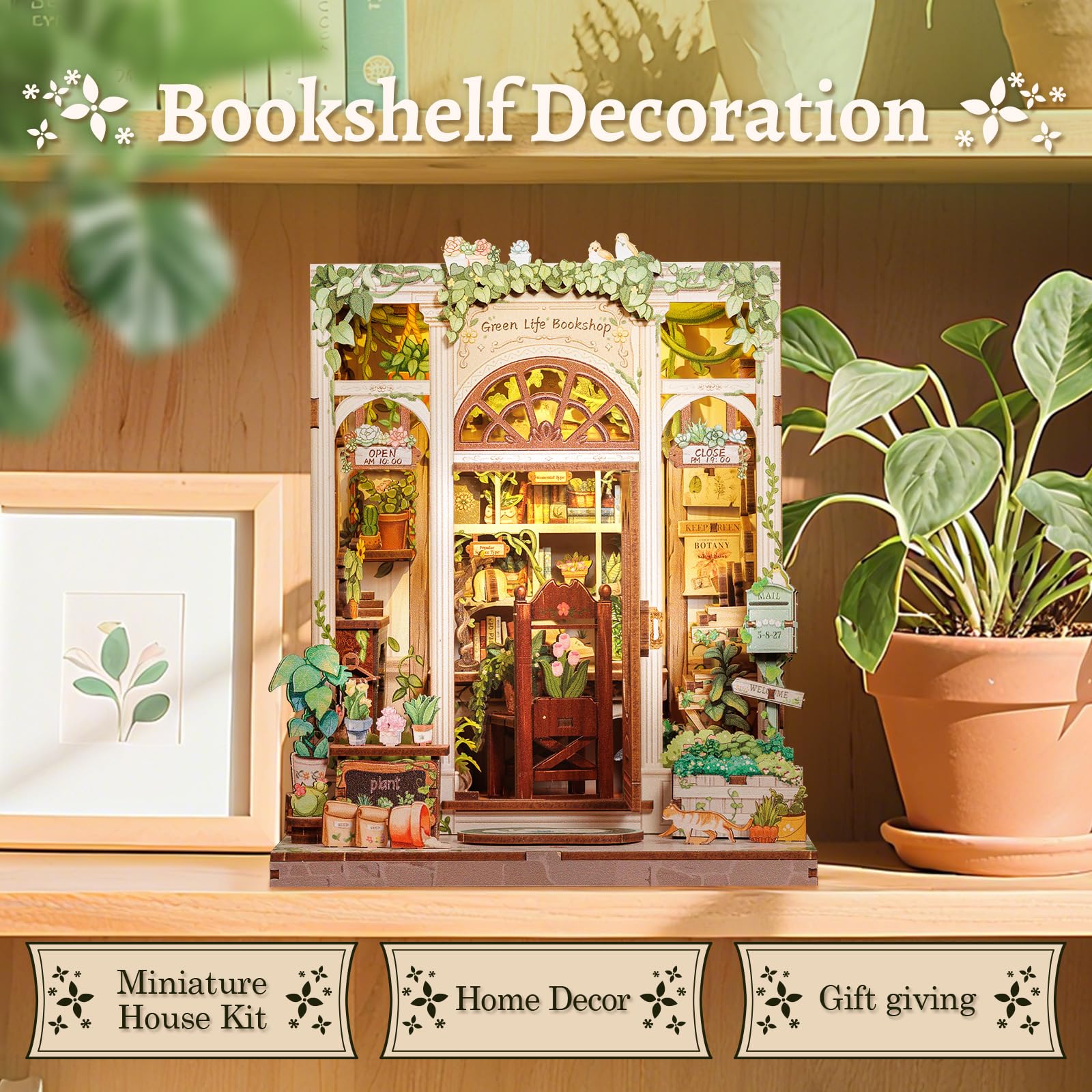 CUTEBEE Book Nook Kit, DIY Wooden Miniature House Garden, Miniature House DIY Bookshelf Decoration - Image 3