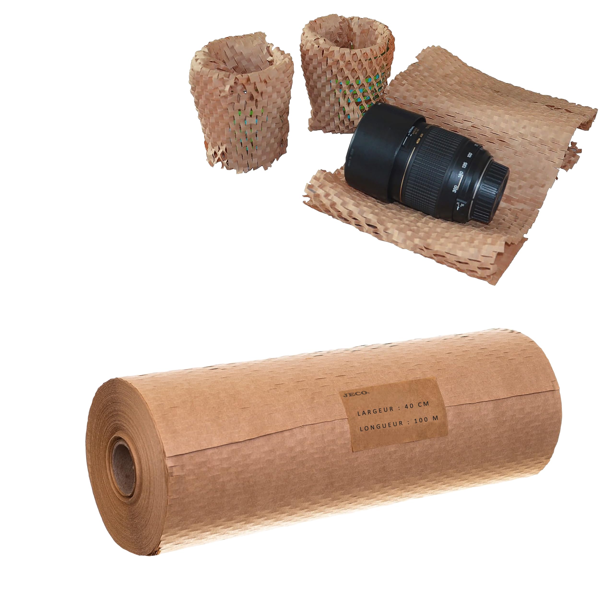 JeCo - 1 Rouleau de Papier Kraft en nid d’Abeille 40cm x 100m Emballage écologique pour Protection, Rembourrage, Emballage Cadeaux, déménagement, remplace Le Film Bulles
