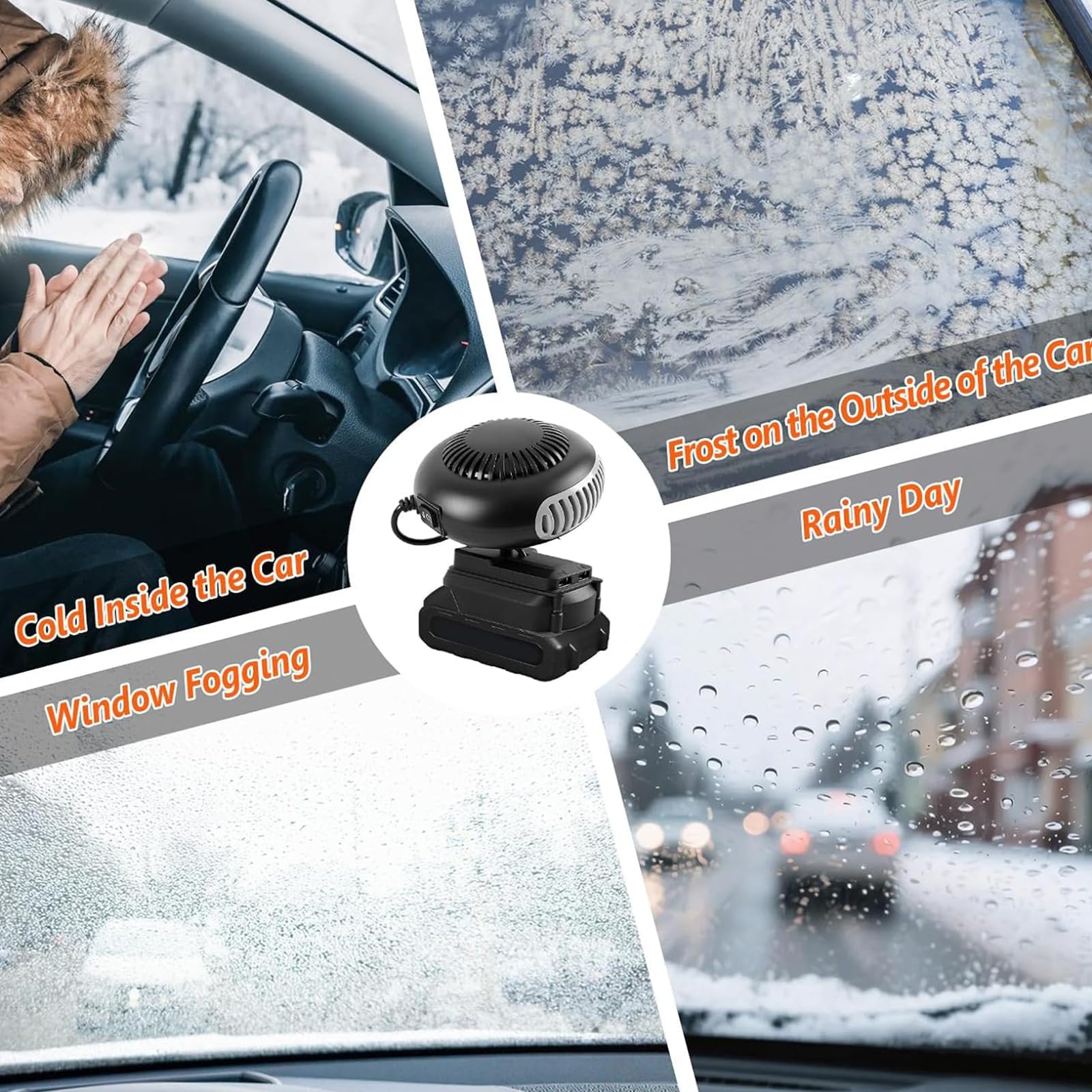 Riscaldatore Portatile Ricaricabile per Auto, sbrinatore Anti-ribaltamento con Batteria Ricaricabile da 1500 mAh x 2, riscaldatore Ambiente con termostato e 2 Porte USB per Auto, camere d 5 Batteries