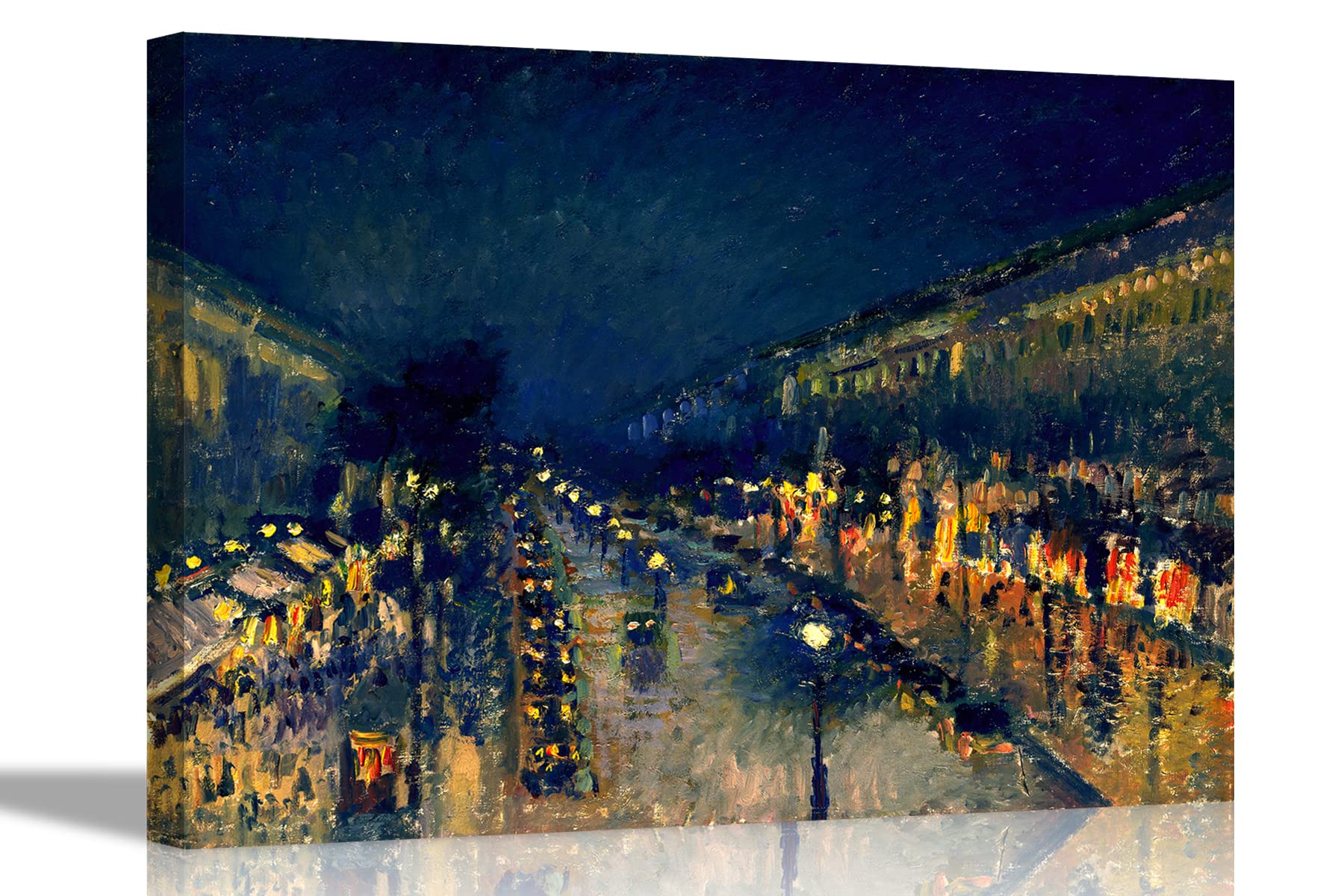 The Boulevard Montmartre at Night By Camille Pissarro Canvas Pictures Framed Prints Wall Art Home Office Work Framed Hanging Artwork 40 x 30cm (16 x 12 inches)