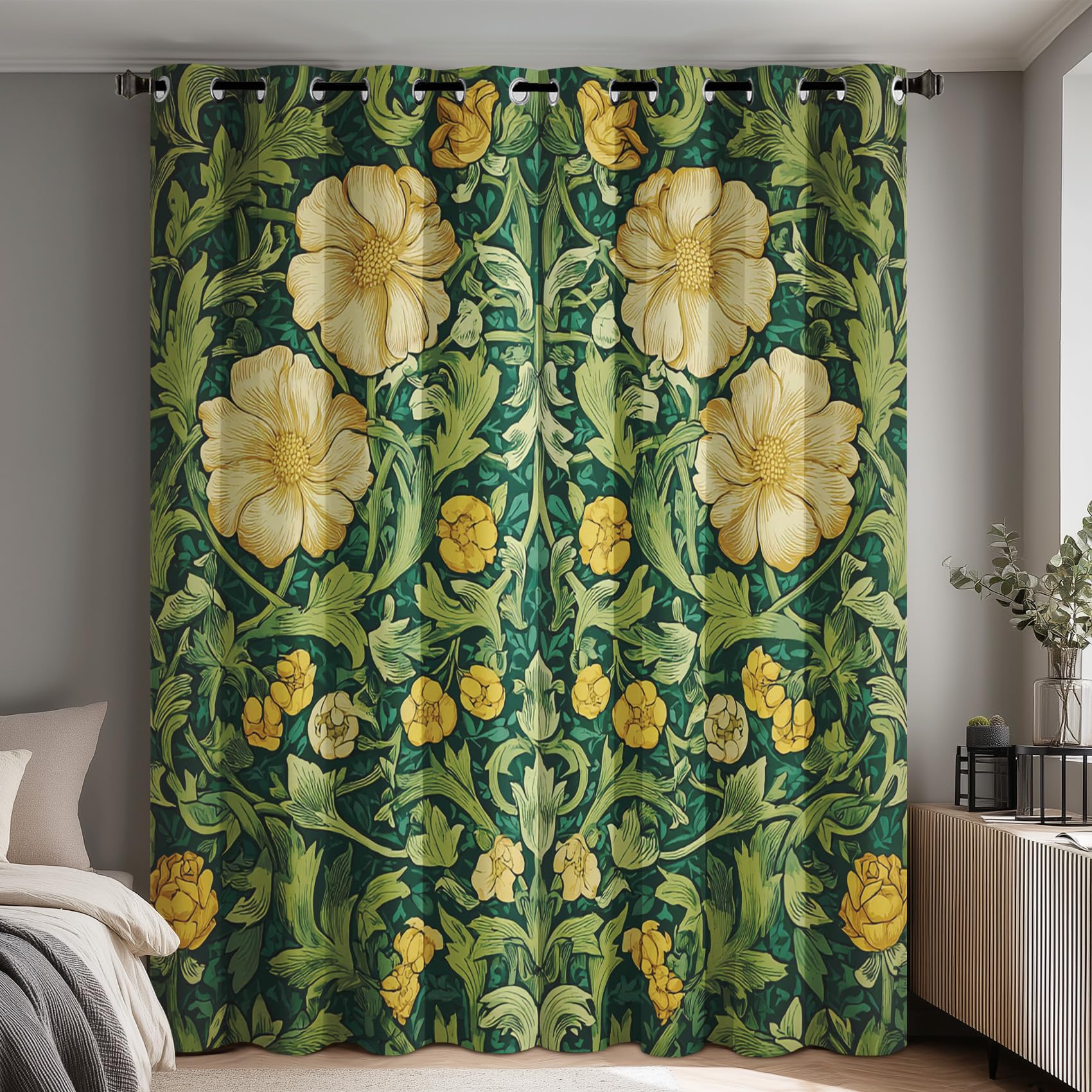 William Morris Curtains for Bedroom Living Room, Vintage Floral Blackout Curtains Eyelet 108 Drop 2 Panels, Patterned Window Drapes, Home Decor 90x108 Inch B-D117