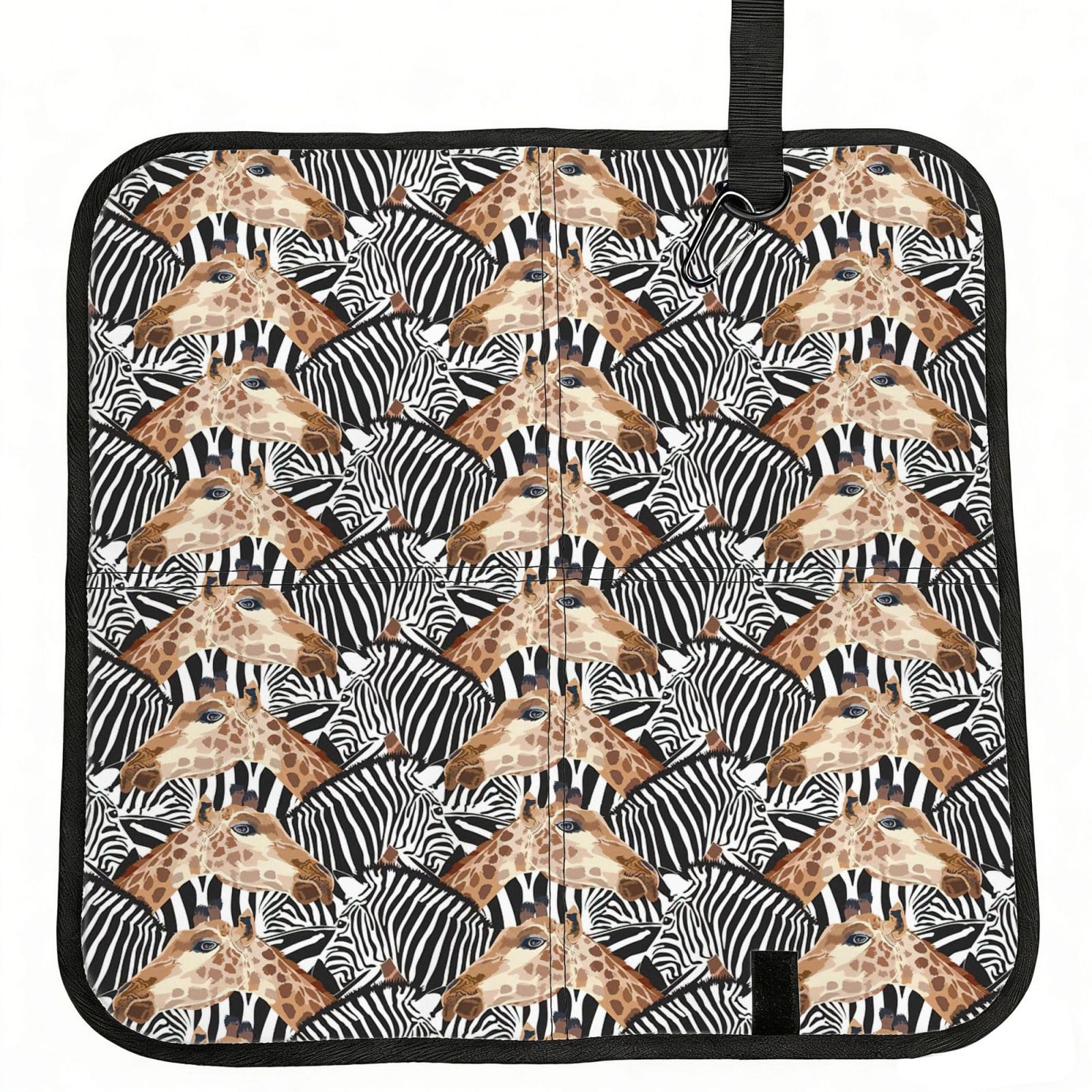 SDEGTHO Zebra and Giraffe Printed Foldable Seat Pad with Closure, Lightweight Cushion for Airplane Travel Camping