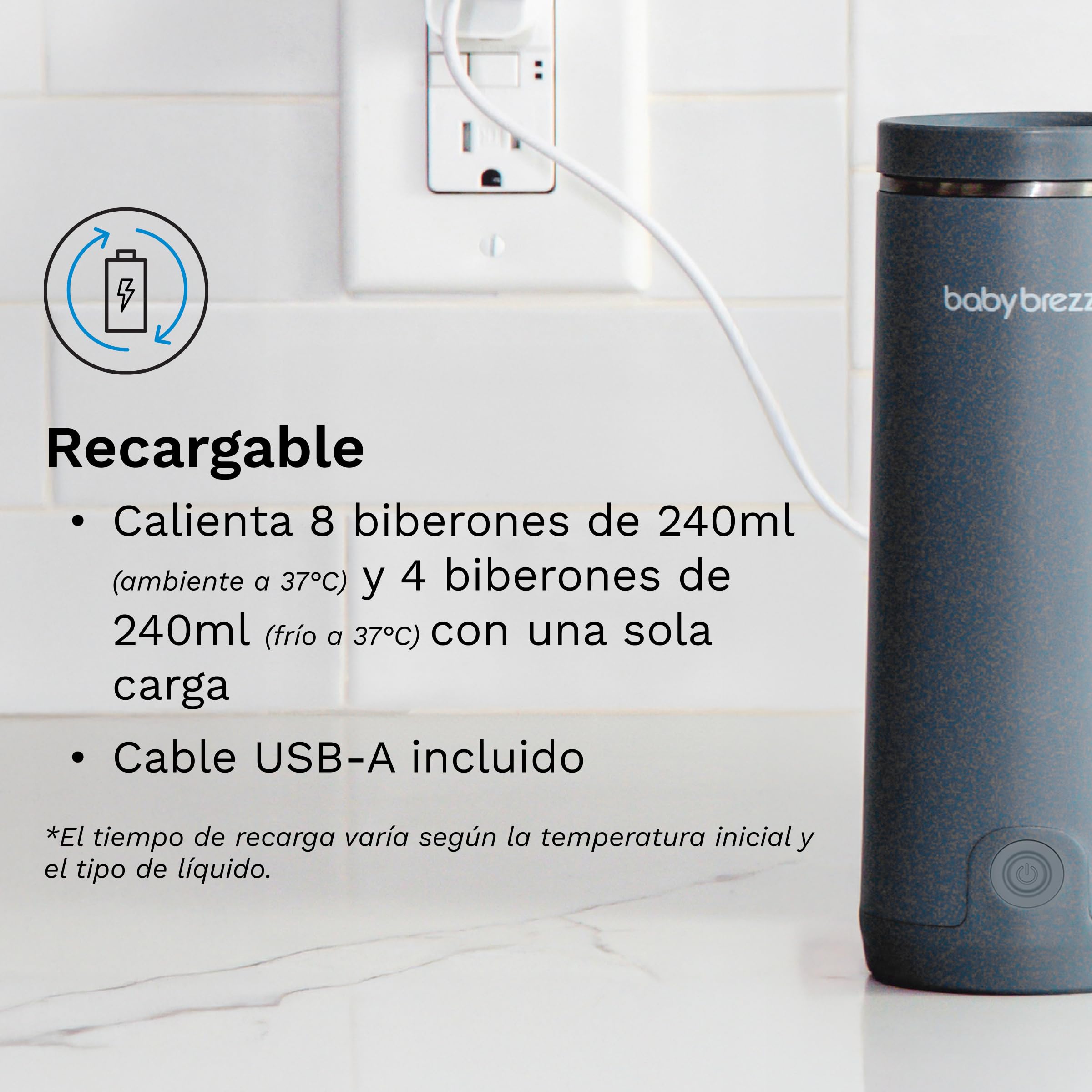 Baby Brezza Calienta Biberones Portátil Súperrápido - 67% Más Rápido - Calentador de Biberones Ideal para Viajes - Fórmula y Leche Materna - hasta 270 ml - Recargable, Negro