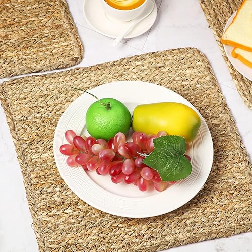 Miniatura 4 de Jinei 12 manteles individuales trenzados de yute, cuadrados de yute, manteles individuales tejidos de paja de ratán, manteles individuales tejidos