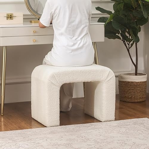 Miniatura 7 de Taburete otomano moderno, taburete pequeño tapizado para tocador, taburetes de terciopelo para tocador, otomanos blancos para entrada, sala de