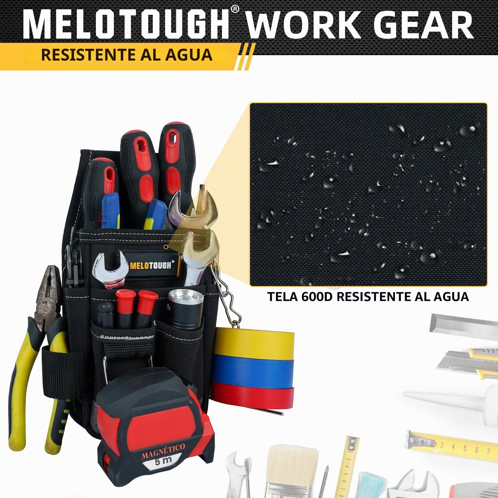 MELOTOUGH Bolsa de herramientas de bolsillo con clip, mini organizador de herramientas para electricistas, carpinteros, construcción, técnicos, gris, tela impermeable 600D, polietileno