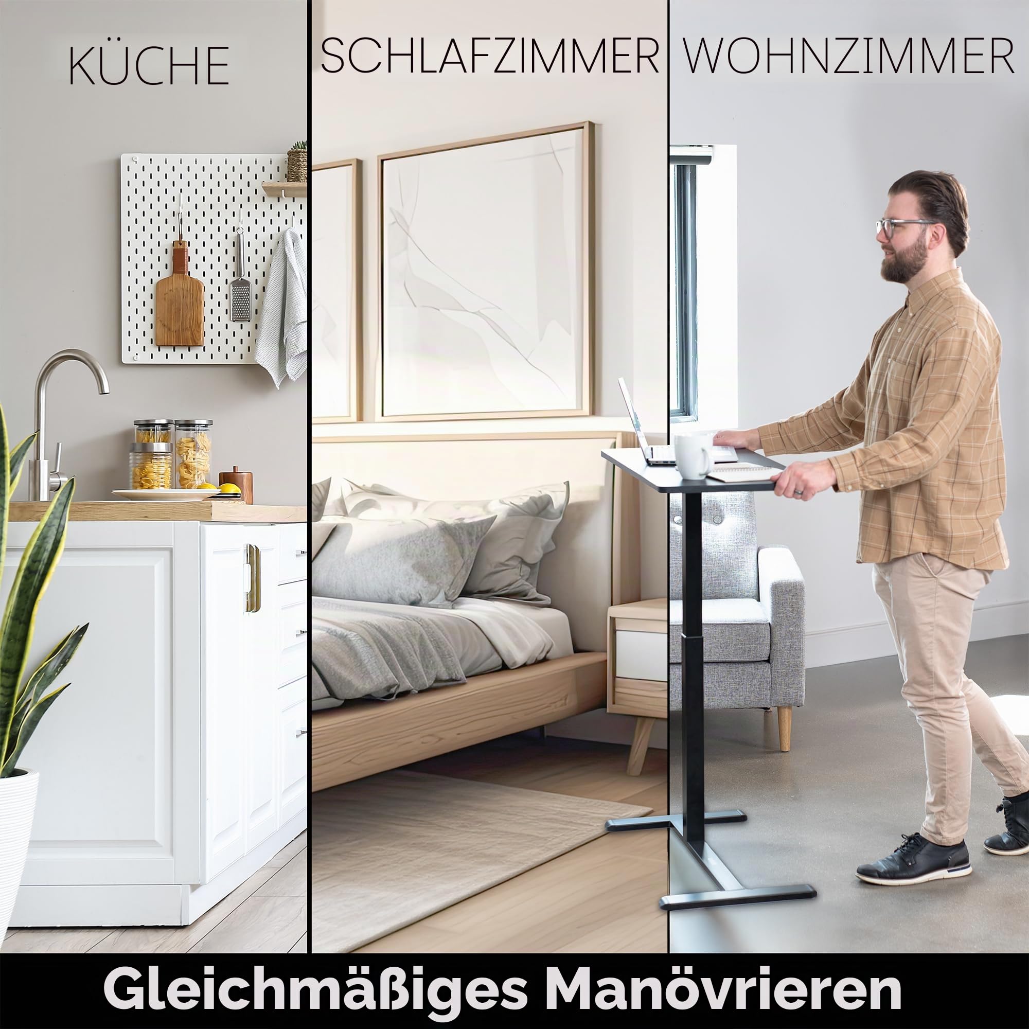 VIVO Pneumatischer Laptoptisch, 81,3 x 40,6 cm, mobiler Desktop mit versteckten Rollen, Nachtwagen, Laptop-Schreibtisch, medizinischer Schiebebetttisch, schwarz, CART-V02L