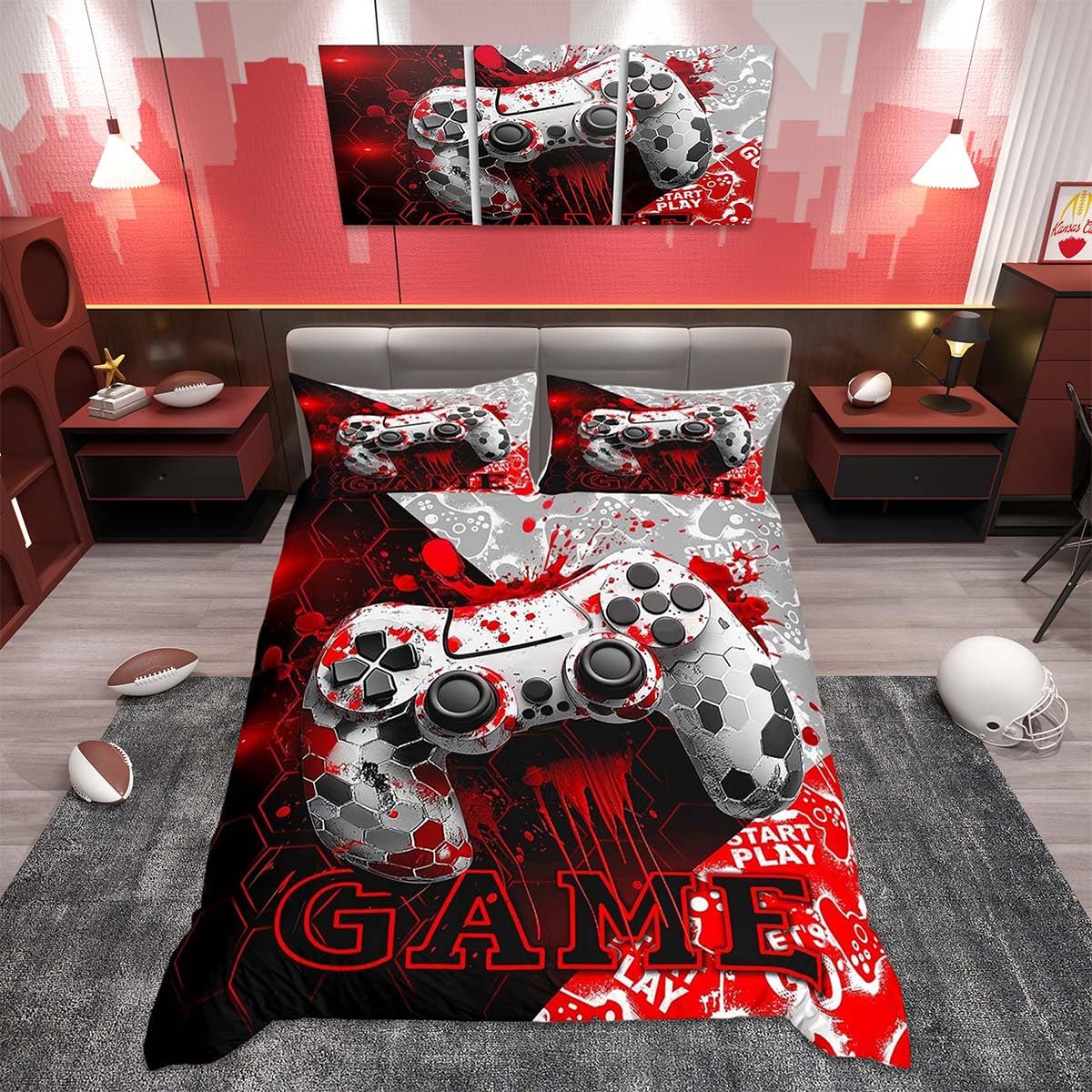 Housse de couette manette de jeu 3D rouge pour rafraîchir une chambre d'enfant triste