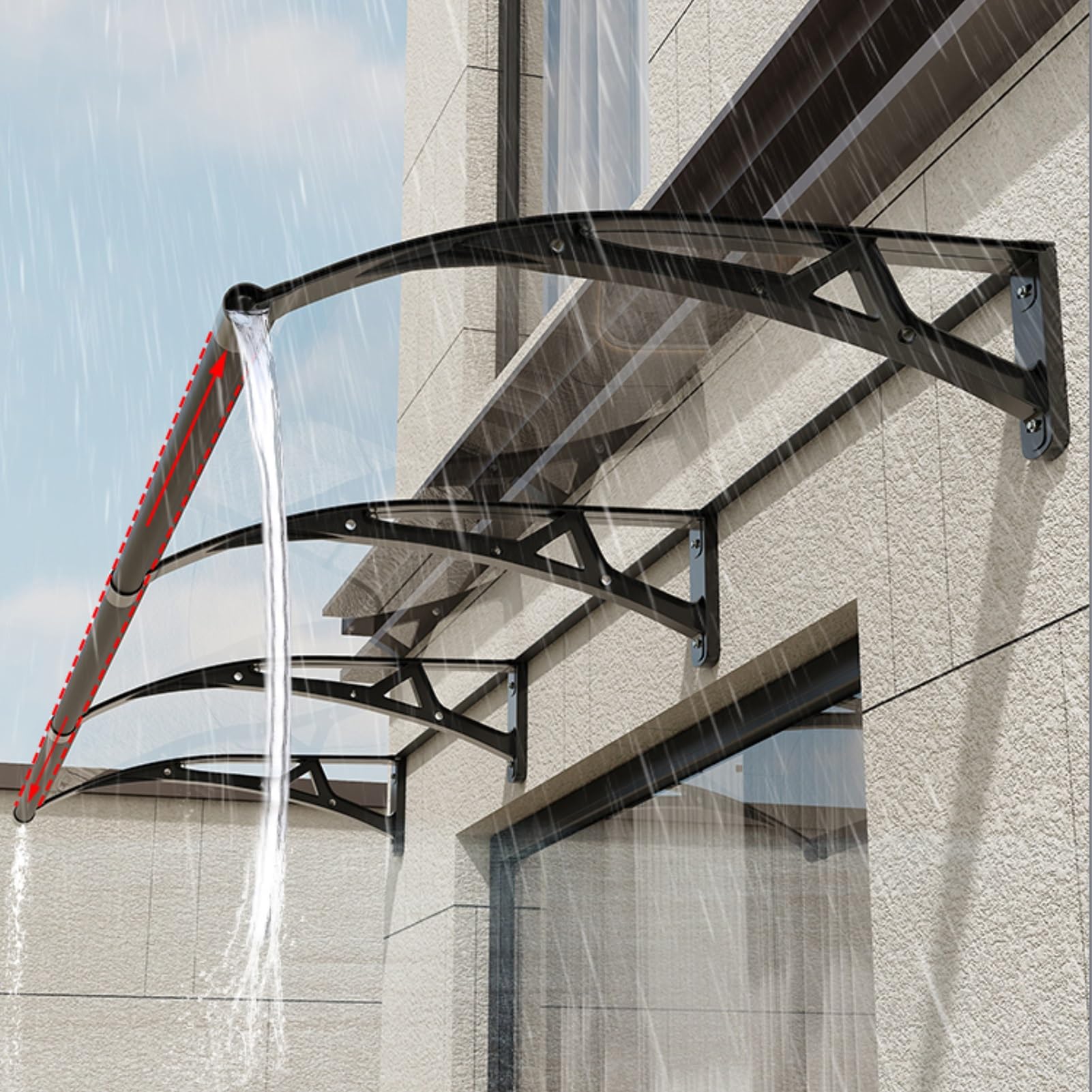 Toldo de policarbonato transparente para puertas y ventanas de terrazas