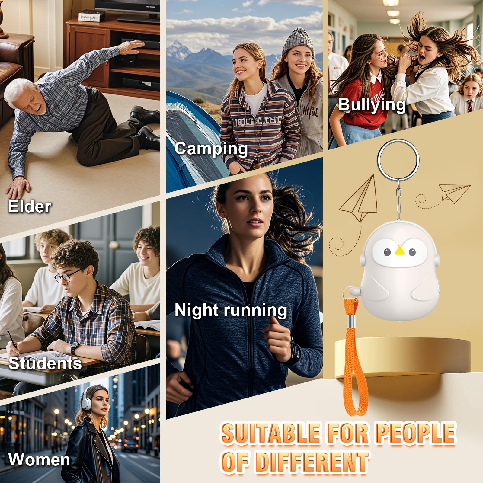 130 dB Allarme Personale, Allarme di Sicurezza per Difesa Personale, Portachiavi Sirena Autodifesa con Luce LED, Sirena Allarme per Donne Uomini Bambini Anziani