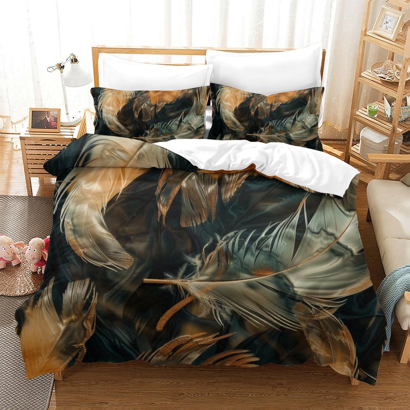 Ensemble de literie plumes 3D Super King 260x220 cm avec housse de couette en microfibre