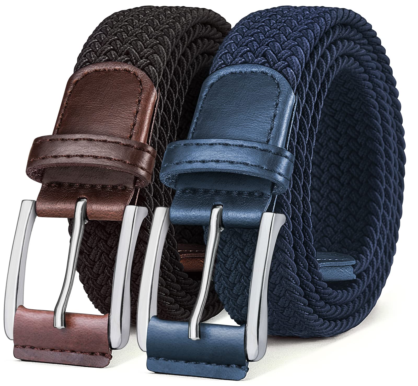 BULLIANT Cintura Uomo 2 Pezzi, Cinture Elastica Intrecciata con Fibbia in Lega di Zinco 35mm