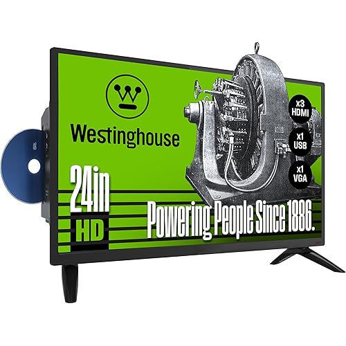 Westinghouse 24 Inch TV with DVD Player Built in, HD LED Small Flat Screen Non-Smart Television DVD Combo, RV Camper, Works with Fire Stick, Roku, Apple TV, TiVo, Xumo, and Streaming Devices.