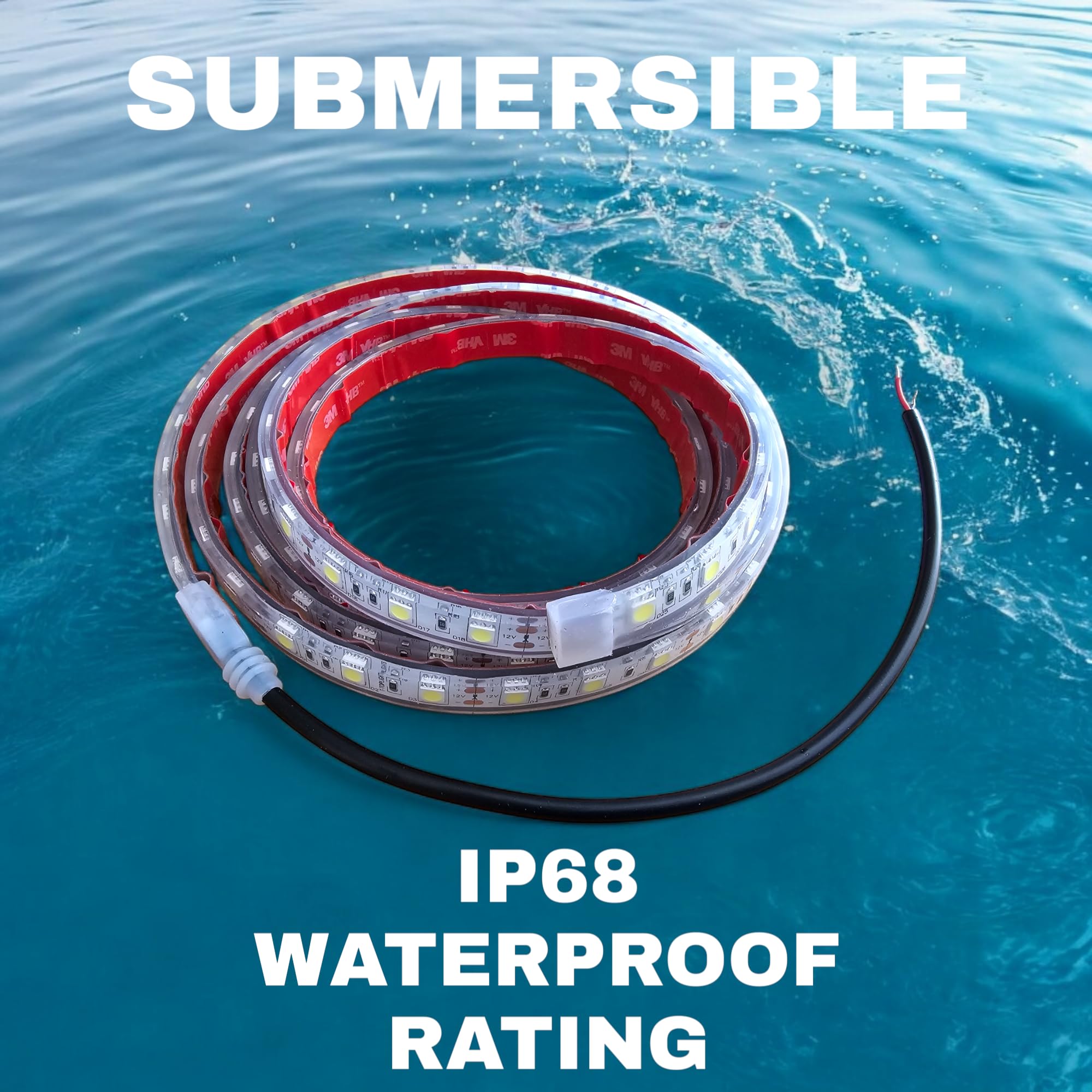 IP68 White 8FT Marine LED Strip Lights | Marine Submersible LED Light Strip | Boat LED Strip Light 12V Waterproof | Waterproof Led Lights | Under Gunnel Lights