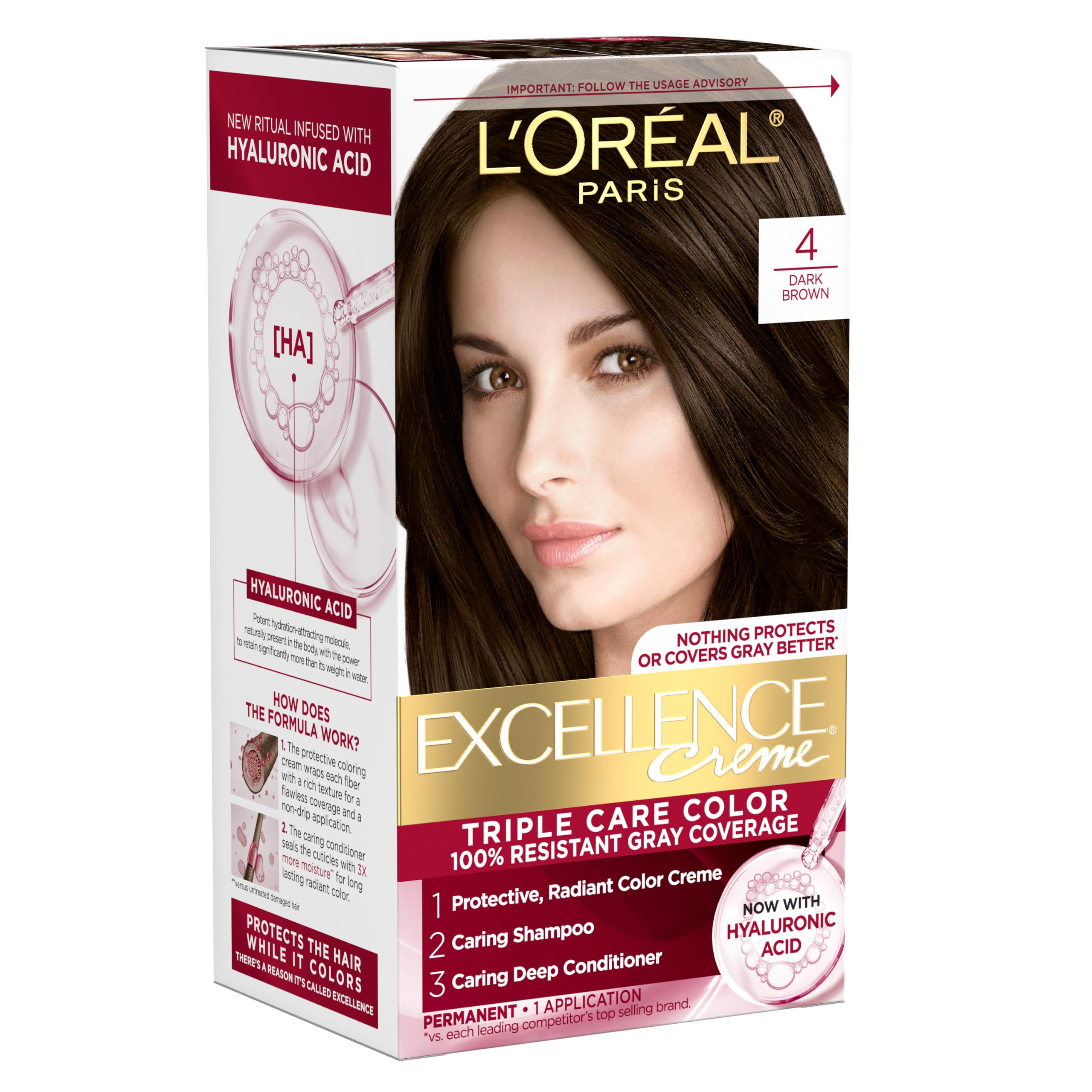 L'Oreal Paris Excellence Creme Hair Color, 4 Dark Brown