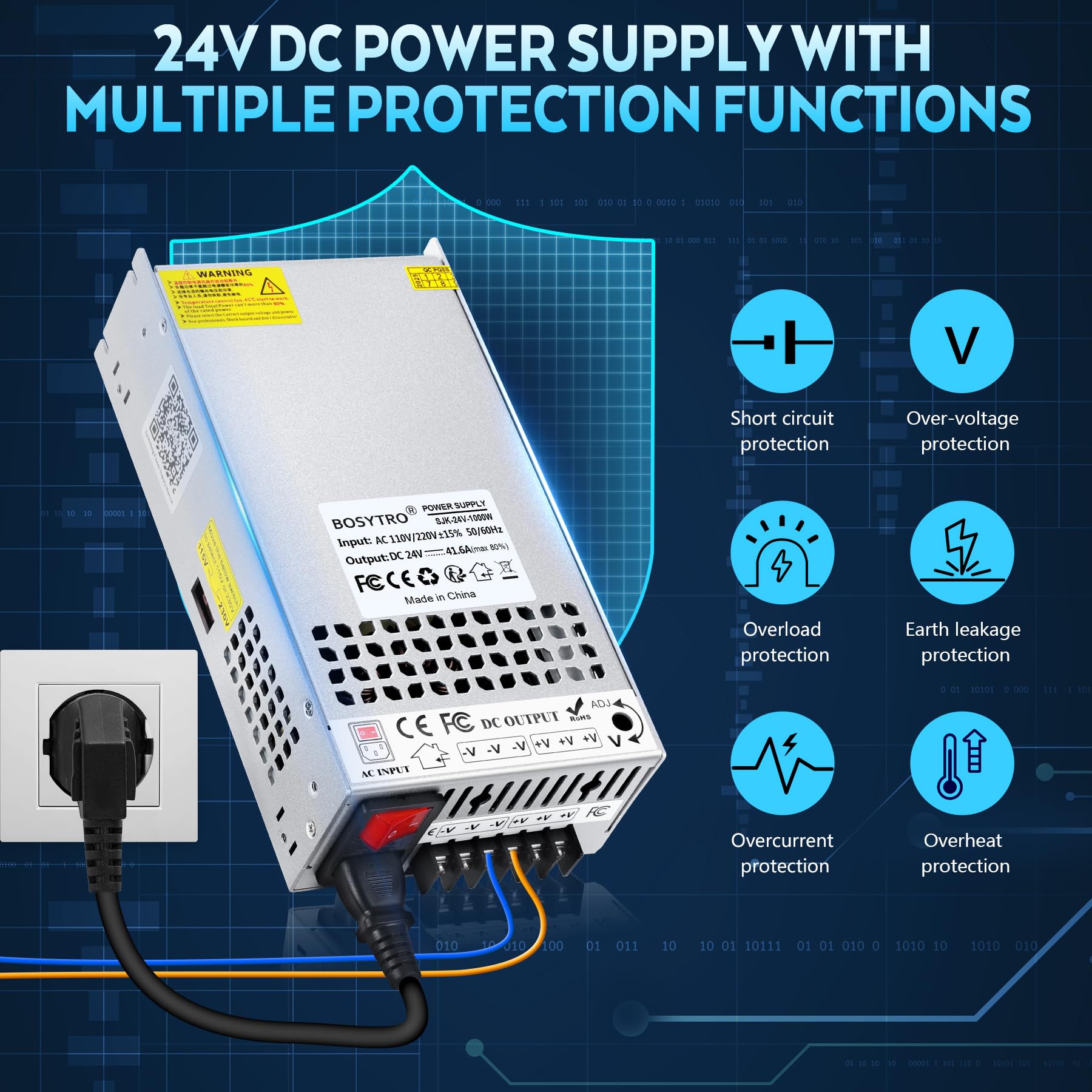 Upgrade zasilacz impulsowy 24 V, 41,6 A, 1000 W, 24 V, uniwersalny zasilacz AC110 V/220 V (SMPS) transformator LED do drukarki 3D, system bezpieczeństwa kamery CCTV, radia, projektu