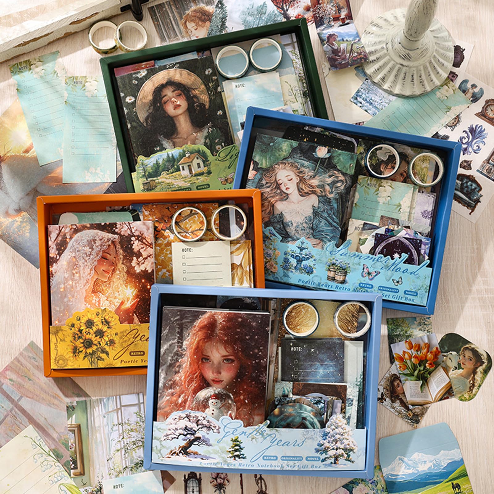 Zestaw akcesoriów do scrapbookingu, zestaw do scrapbookingu estetyczny zestaw do scrapbookingu dla osób w stylu vintage artykuły do pamiętnika śmieci z papierem do scrapbookingu naklejki do