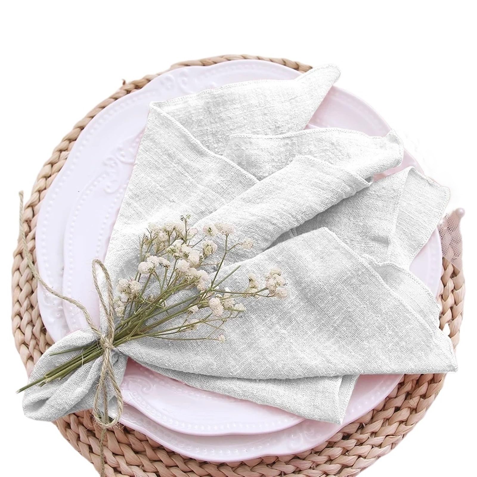 serviettes napkins 10 Pack 30x30cm Gauze Napkins Vintage Cotton Cloth Events Decorative Rustic Soft Dinner for Parties Wedding for dining wedding party everyday home(White)