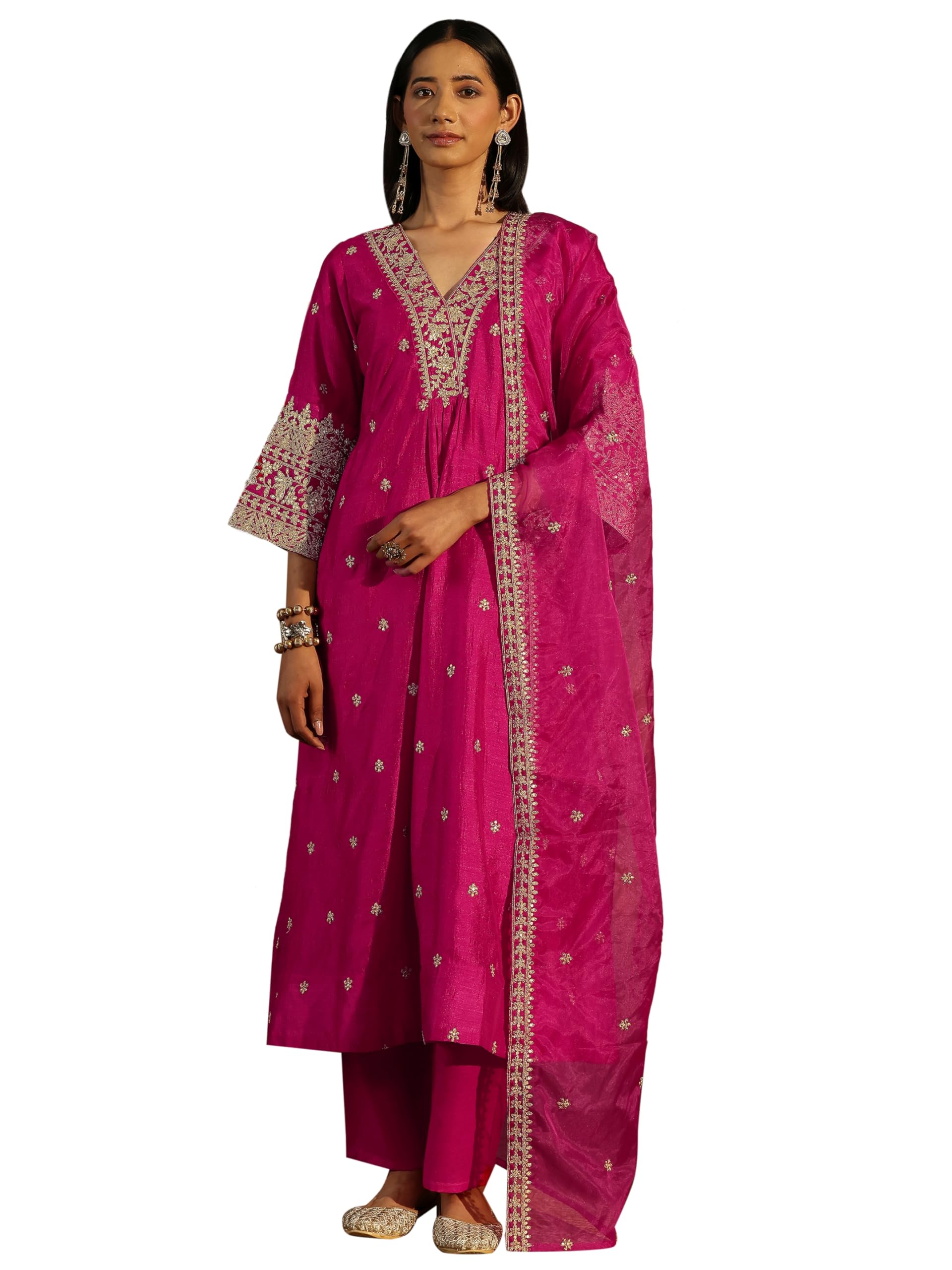 Libas Embroidered Silk Blend A Line Kurta Set For Women | ethnic wear | bridal suit | wedding dress | occasion wear-picture-12