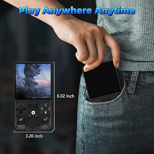 Vista 8 de R36MAX - Consola de juegos de mano retro, consola de juegos retro con pantalla IPS HD de 4.0 pulgadas, consolas de videojuegos con memoria de 64 GB