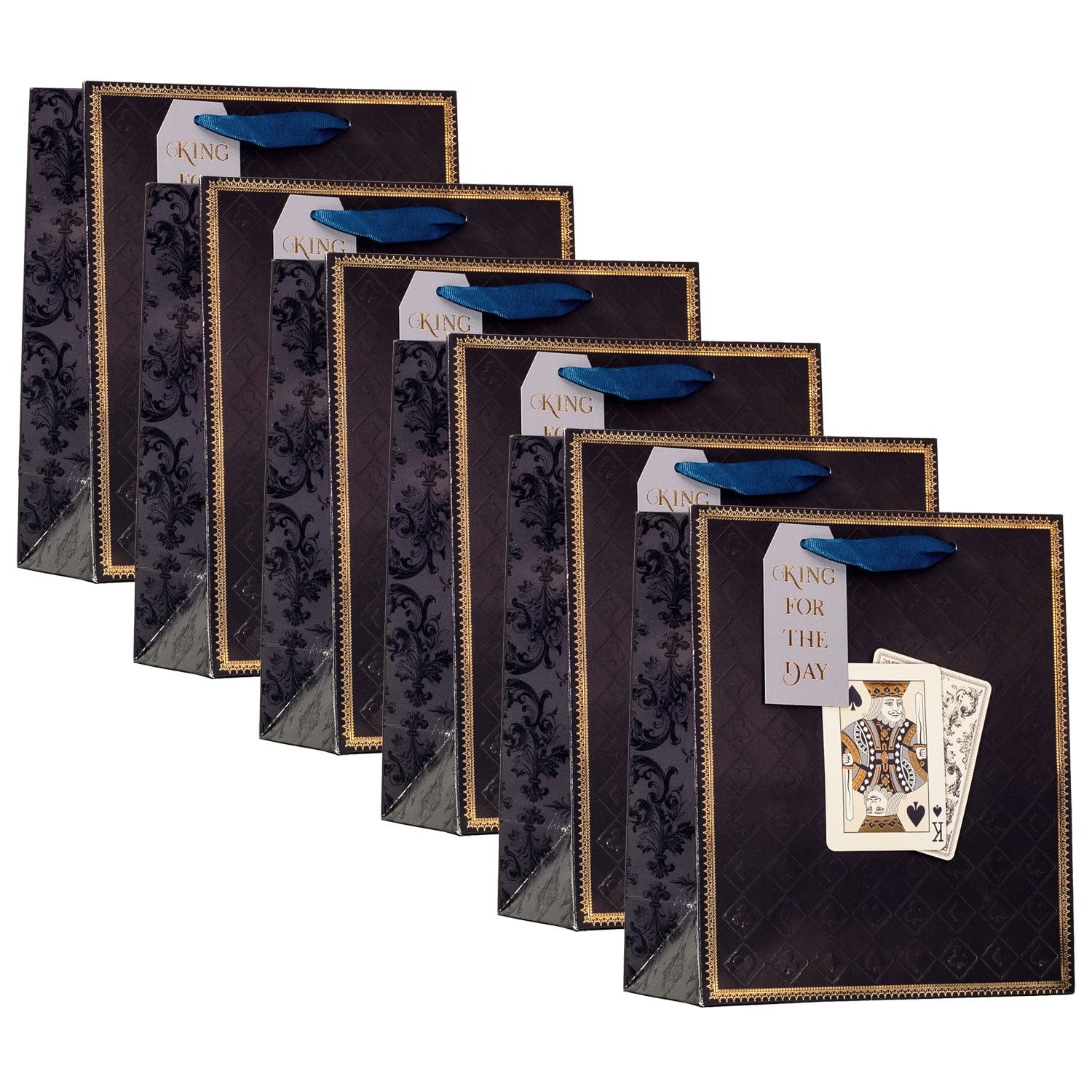 Design By Violet Playing Card Design Medium Gift Bag – Set of 6 Decorative Paper Gift Bags with Ribbon Handles for Father’s Day, Men’s Birthday and Male Birthday Parties