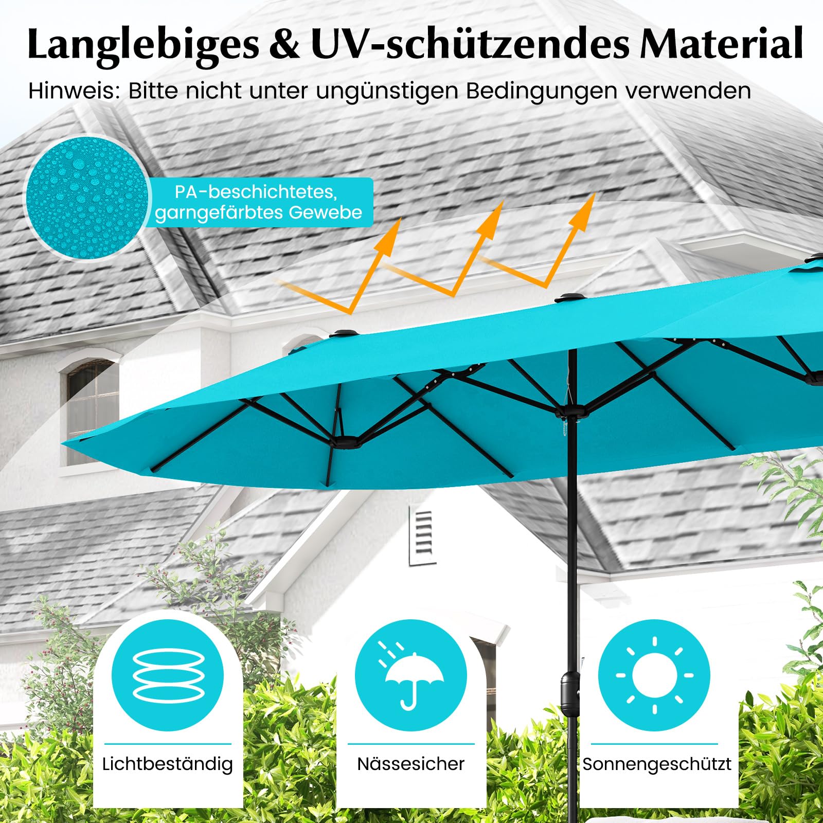 COSTWAY Podwójny parasol przeciwsłoneczny ze stojakiem, 400 x 200 cm, duży XXL, UPF 50+, parasol ogrodowy z korbą, parasol tarasowy, do ogrodu, na taras i basen