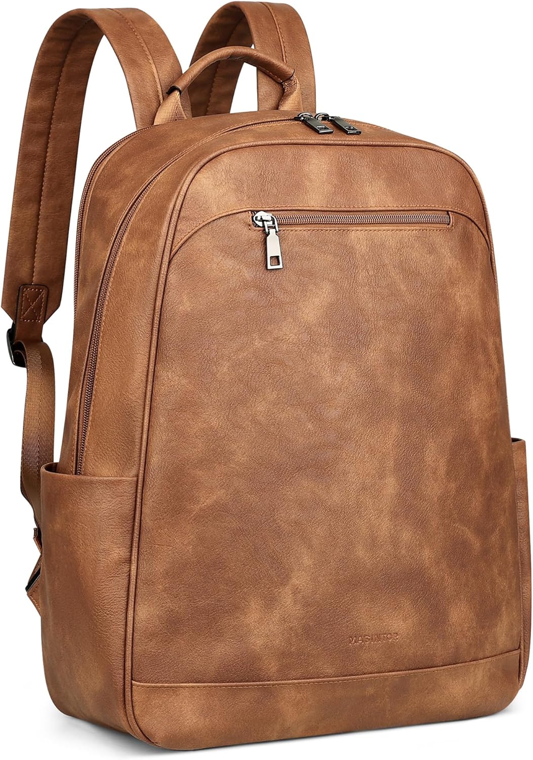 MASINTOR 15.6 inch Leather Laptop Backpack Purse for Women, Designer Travel and Work Bag with Laptop Compartment Mocha Brown