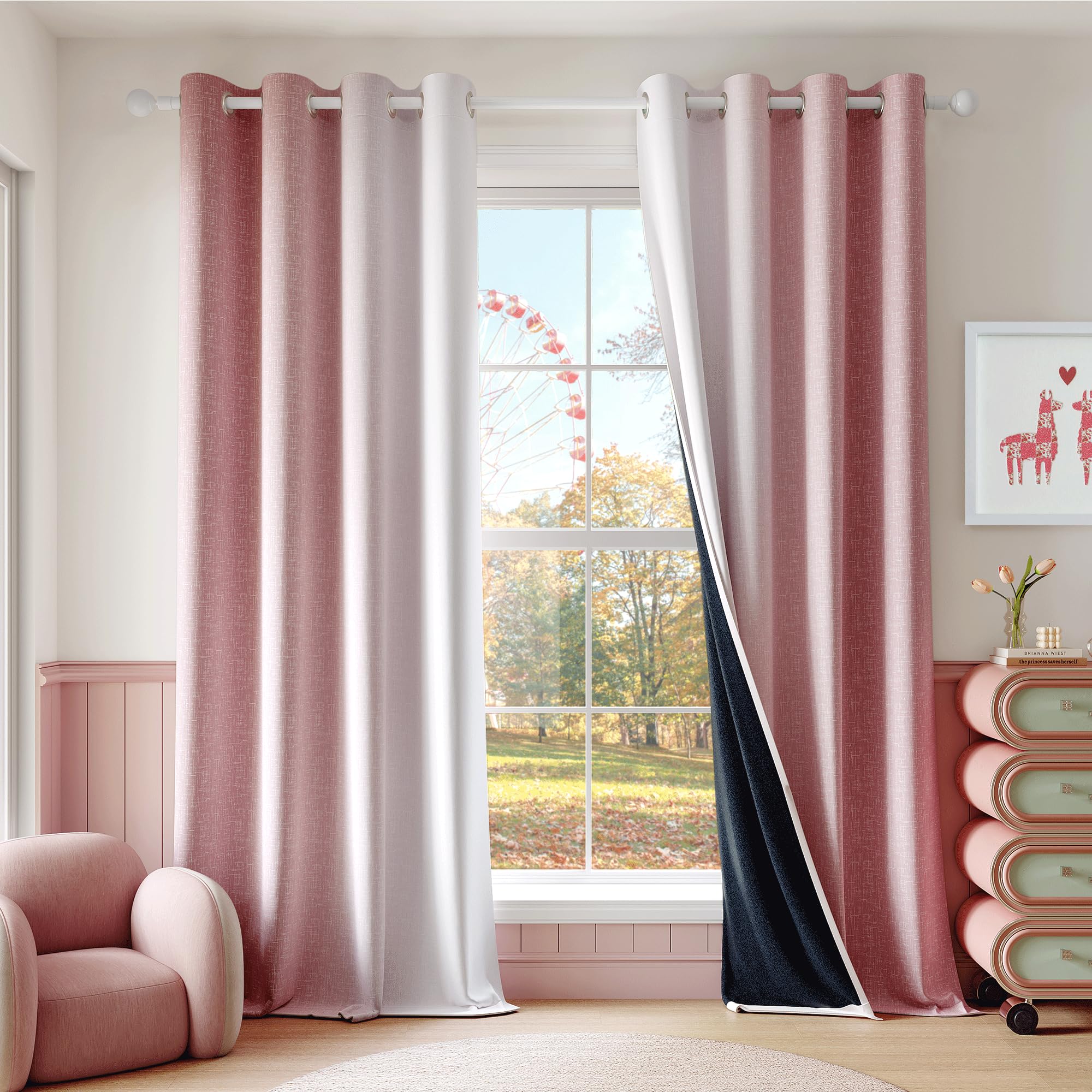 Geomoroccan Ombre 100% Blackout Curtains 84 Inch Length 2 Panels for Bedroom Pink White Gradient Patterned Room Darkening Thermal Insulated Grommet