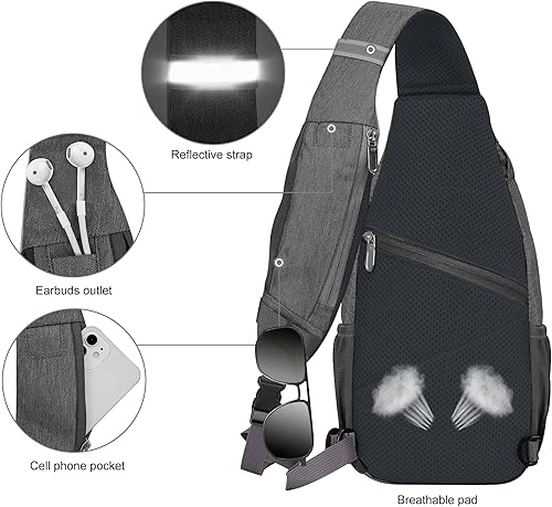 Miniatura 4 de N NEVO RHINO Mochila bandolera multiusos para viajes, senderismo, deportes, Gris (dark grey1), Mochilas Sling