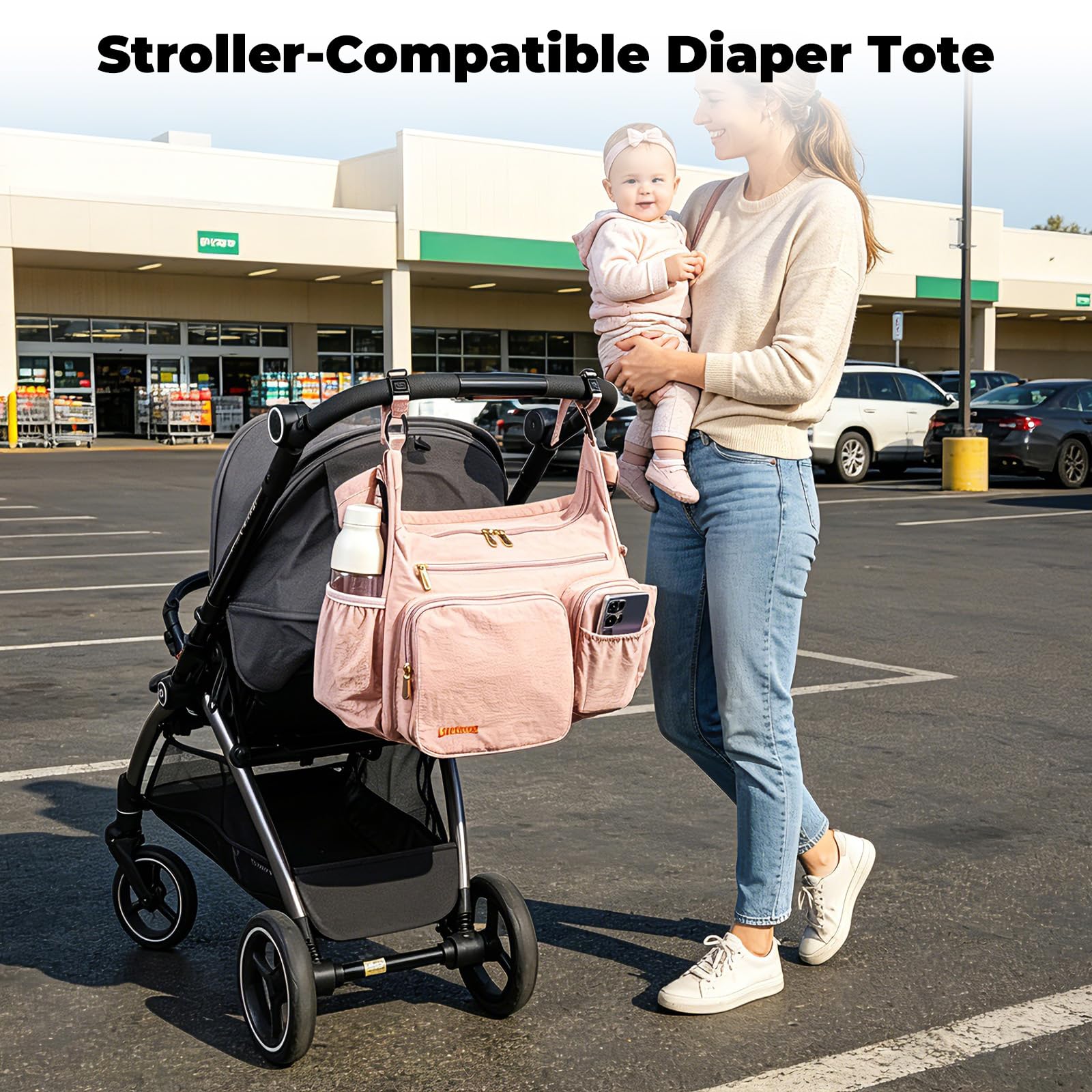 Bolso Cambiador Mullido 2 en 1, Organizador de Carrito y Bandolera para Mamá, 13L Ligero, Bolsa de Viaje Bebé, Trabajo, Gimnasio, Hospital Maternidad