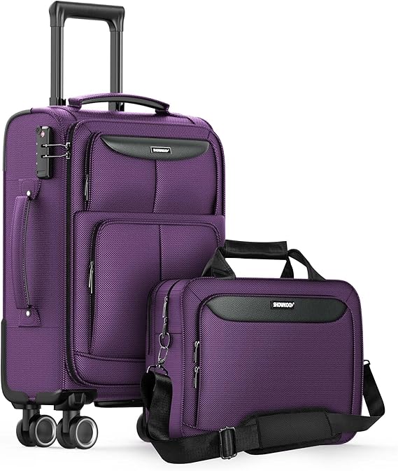 SHOWKOO Carryon Luggage 2 Piece Softside Lightweight Durable Suitcase