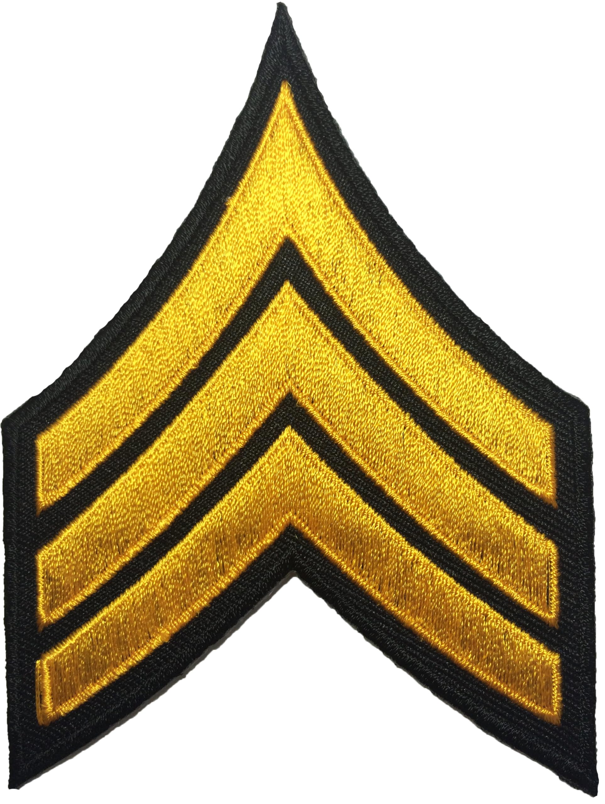 Chevrons Sergeant E-5 Stripes US Army Rank Sew on Iron on Arms Shoulder Embroidered Applique Patch - Black and Yellow (IRON-E5-BKGL-01)