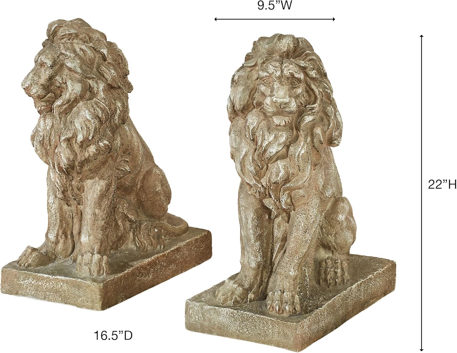 Lions at Guard Sculpture Set of 2 | Lion Statues | Outdoor Seasonal Lion Sculpture Set | Garden Backyard Yard Driveway | Weathered Sand | Realistic Lion Statues