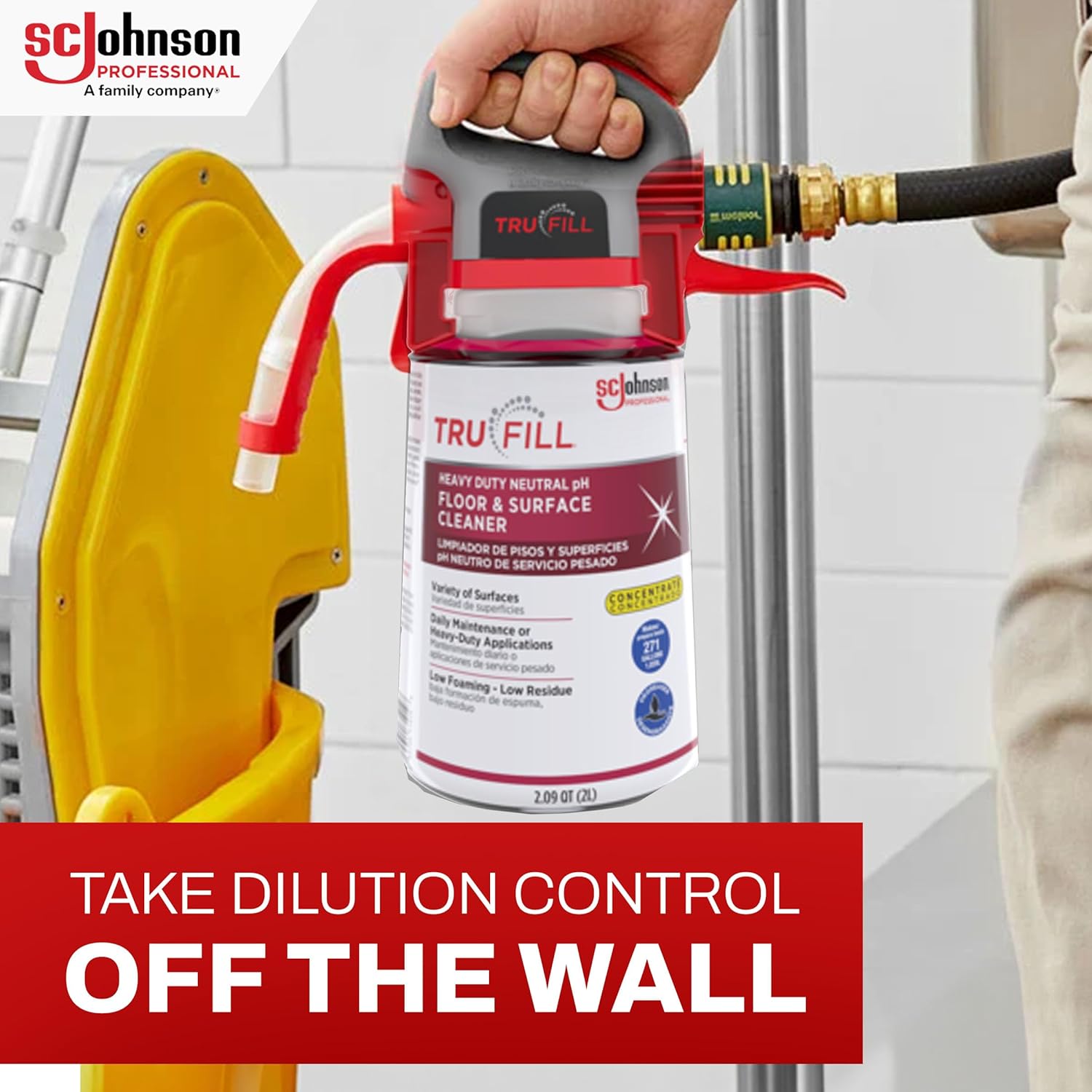 SC Johnson Professional TruFill Heavy Duty Neutral pH Floor & Surface Cleaner Starter Kit, Two 2L Cartridges, Two Dispenser Heads, Concentrated Formula for Daily Maintenance, for Professional Use Only