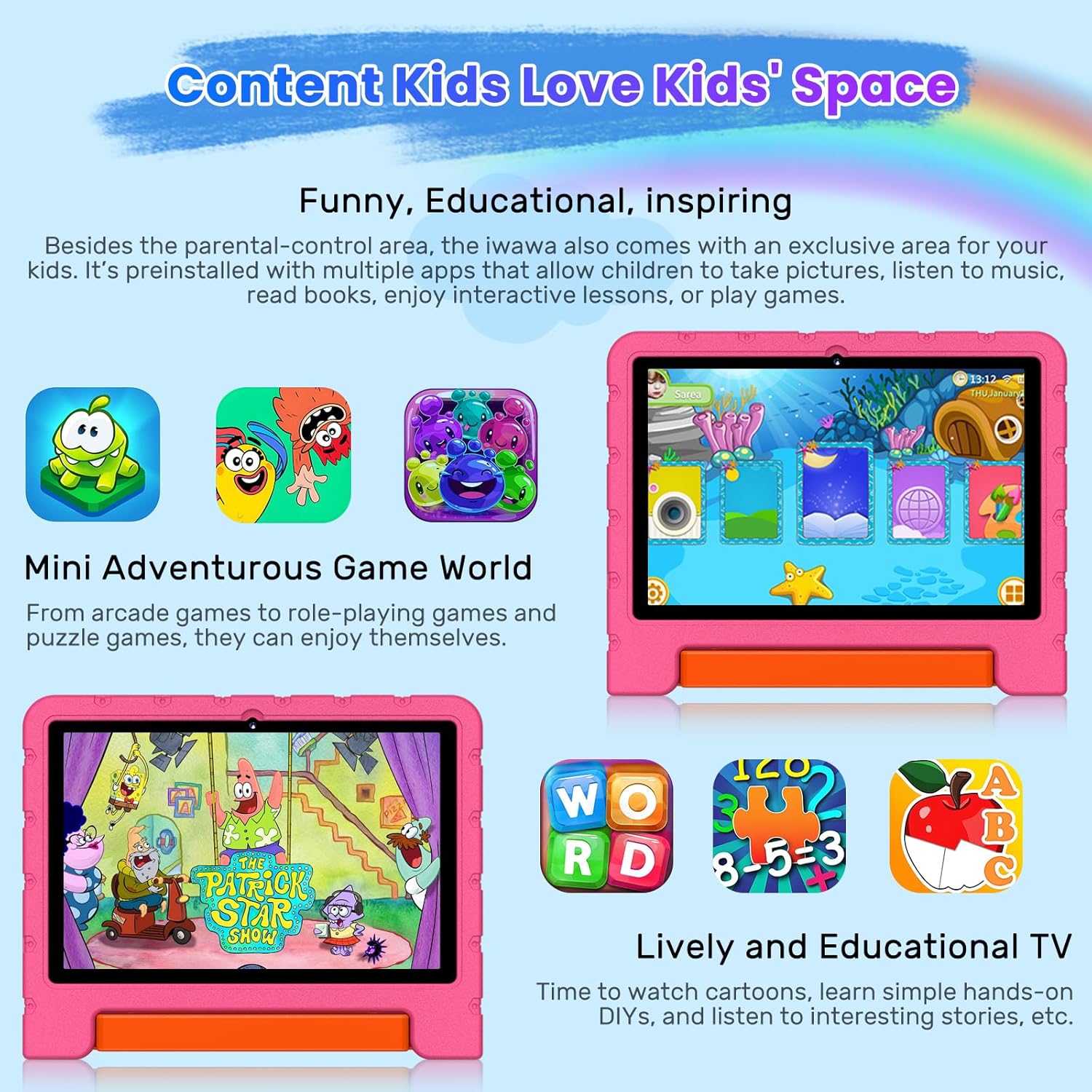 2026 Kids Tablet 10 inch Android 15 Tablets for Kid Octa-Core, 30GB+64GB (TF 1TB), Toddler Tablet with Shockproof Case, 5G WiFi, Parental Control, Widevine L1, Gemini AI, Split Screen, BT5.0-Pink
