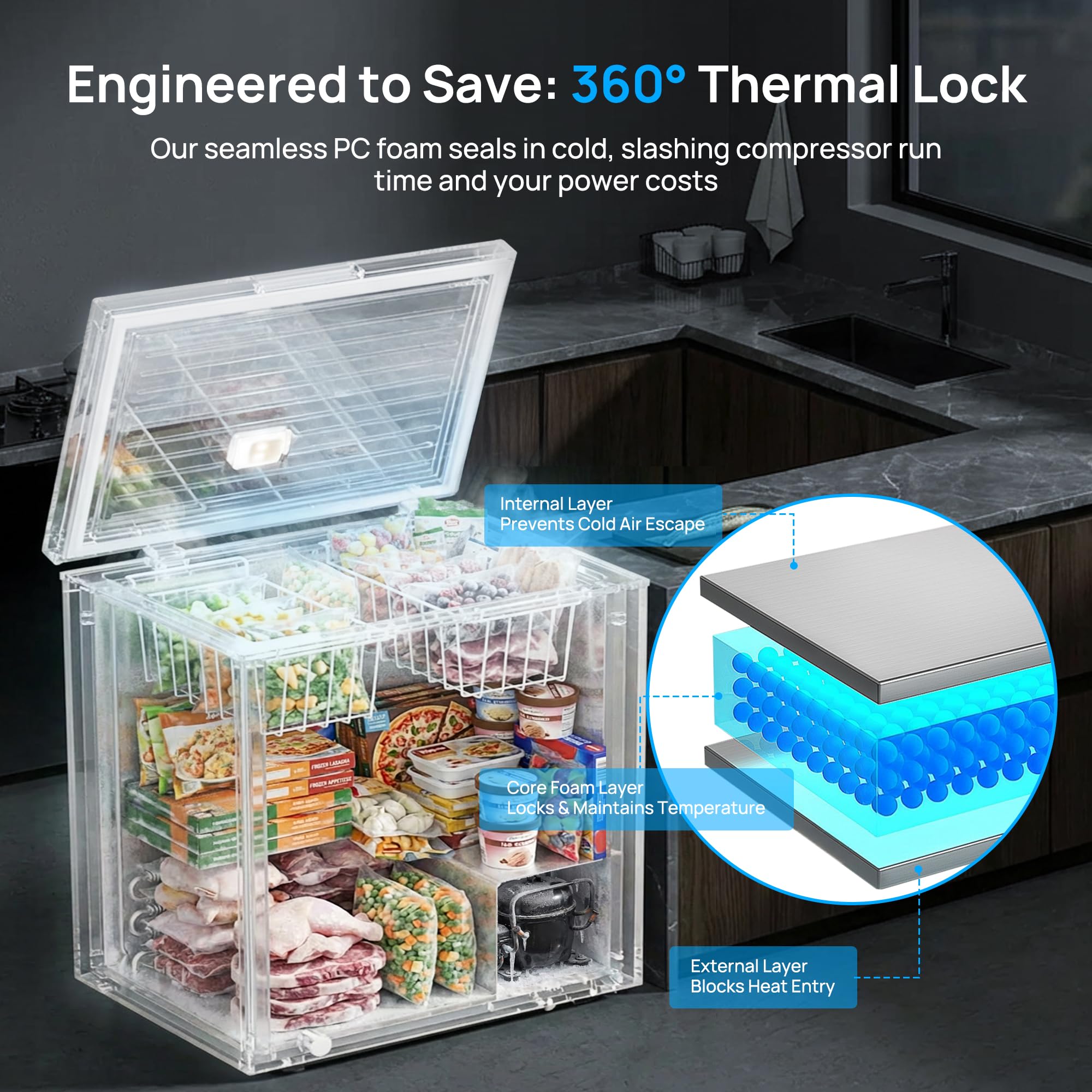 7.0 Cu.Ft Chest Freezer, Small Compact Deep Freezer With Adjustable 7 Thermostat,2 Removable Baskets, Energy Saving, Quiet Top Open Door Mini Meat Freezer With LED Light For Garage Outdoor Home Office on Fridge.com - View 4