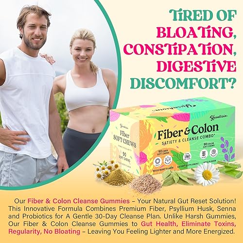 Miniatura 7 de Gomitas de fibra y limpieza de colon, 360 masticables suaves de 0.44 onzas de suplemento de fibra y limpieza de colon para mujeres y hombres, con