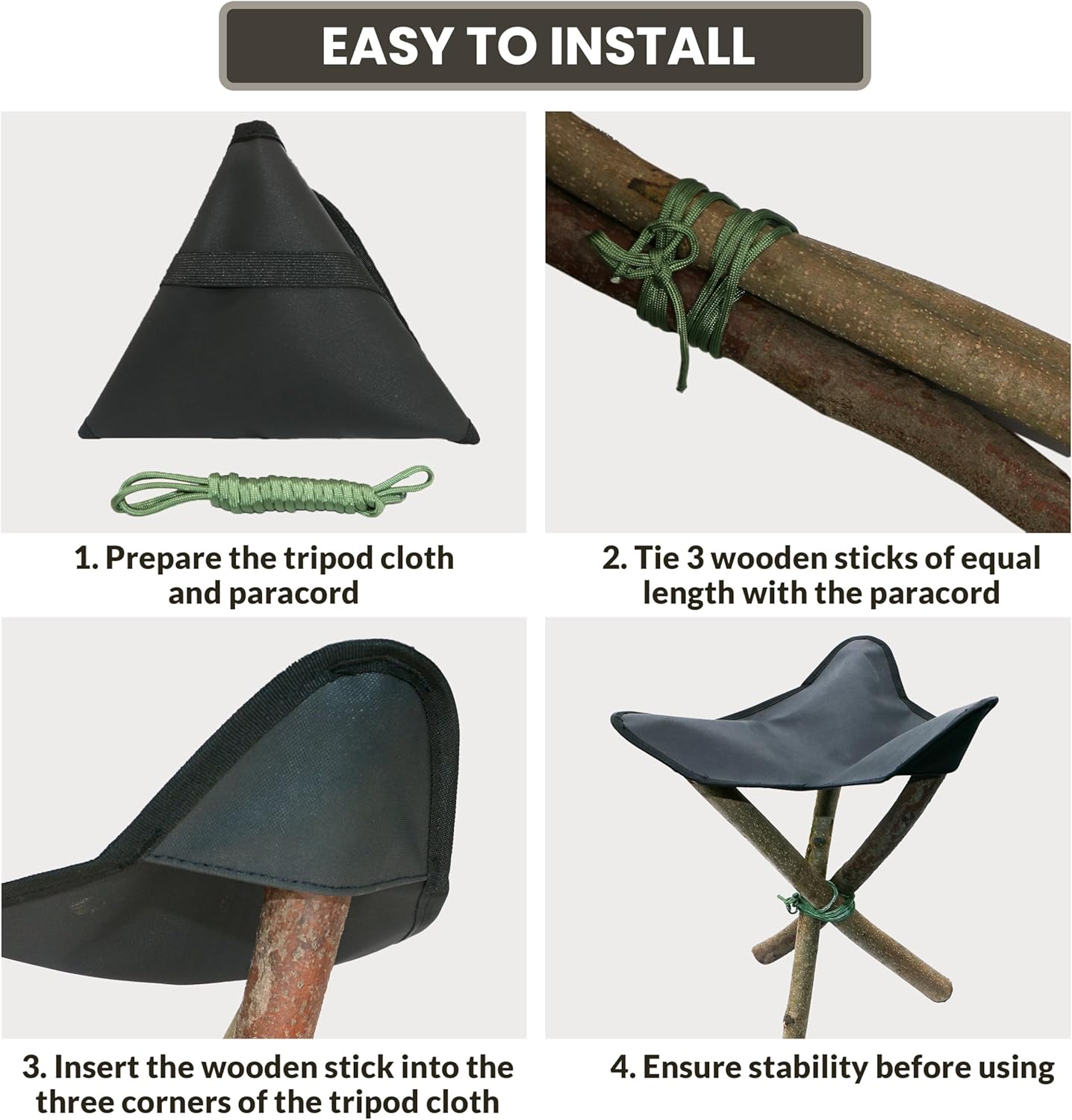onewind 3 PCS Portable Camping Chair Cover, DIY Tripod Stool Pad for Outdoor Camping, Walking, Hunting, Supports 225 lbs, Sticks Not Included