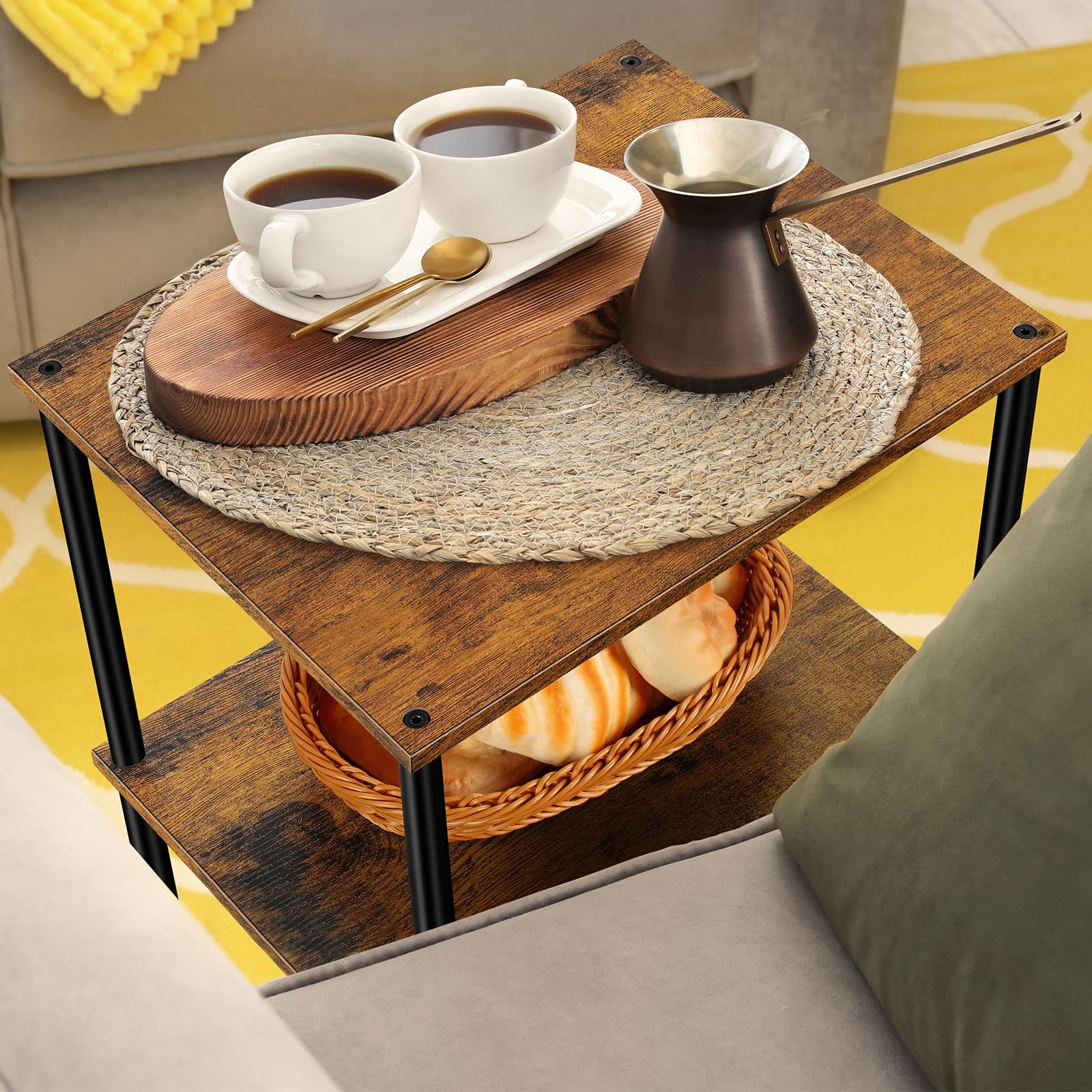 Mesa de Centro Alta con 3 Niveles y Gran Capacidad de Almacenamiento - para Salón y Espacios Pequeños (76 cm) - Estantería Multiusos de Salón/Dormitorio en Estilo Industrial de Madera y Metal