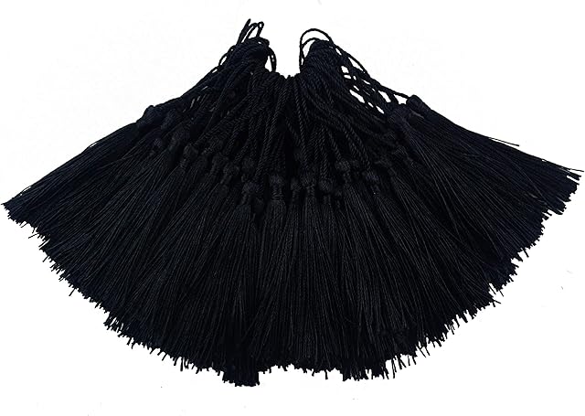 Makhry 100pcs 13cm/5 Inch Silky Floss Bookmark Tassels with 2-Inch Cord Loop and Small Chinese Knot for Jewelry Making, Souvenir, Bookmarks, DIY Craft Accessory(Black)