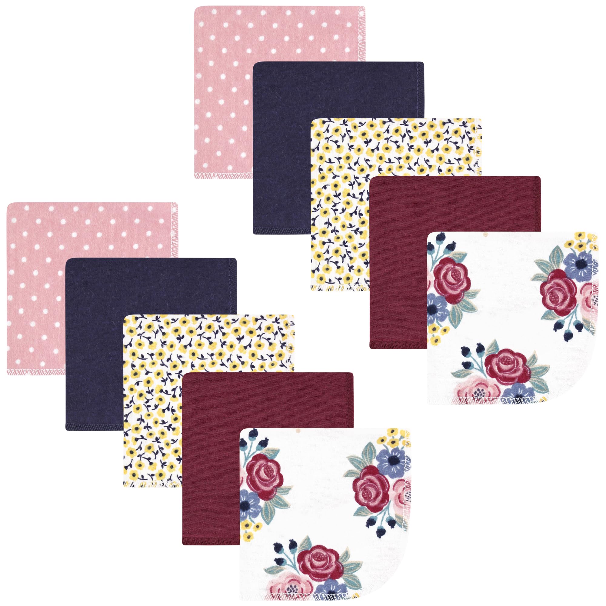 Hudson Baby Unisex Baby Flannel Cotton Poly Washcloths, Blush Navy Floral 10Pk, One Size