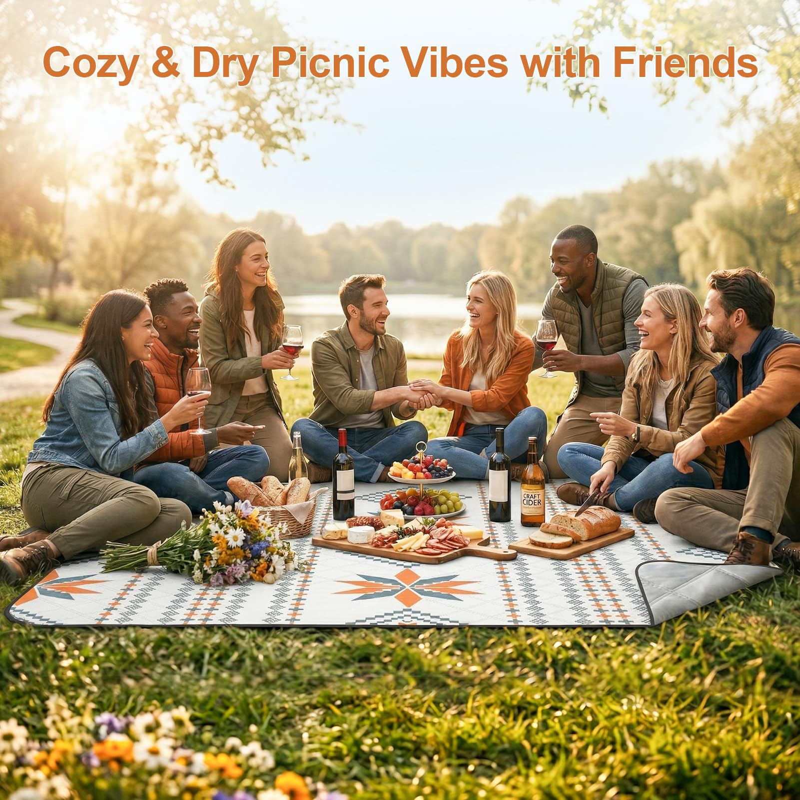 Picknickdecke 300x300 cm Wasserdicht Maschinenwaschbar: Stranddecke Sandfrei Outdoor Decke Waschbar Faltbar Strandmatte mit Tragegurt - perfekt für Strand, Camping & Picknick (8-10 Personen)