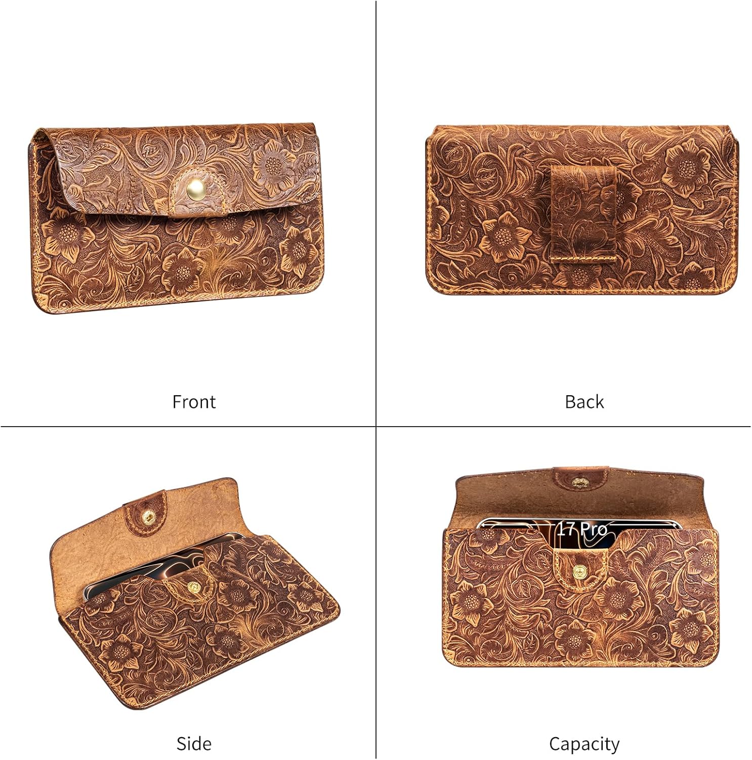 Men's Genuine Leather Mobile Phone Waist Bag, Travel, Outdoor, Hiking, Camping, Daily use Mobile Phone Wallet case, Brown